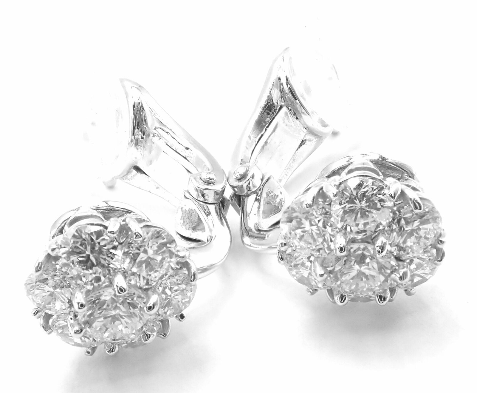 Authentic! Van Cleef & Arpels Platinum Diamond Fleurette Flower Earrings | Fortrove