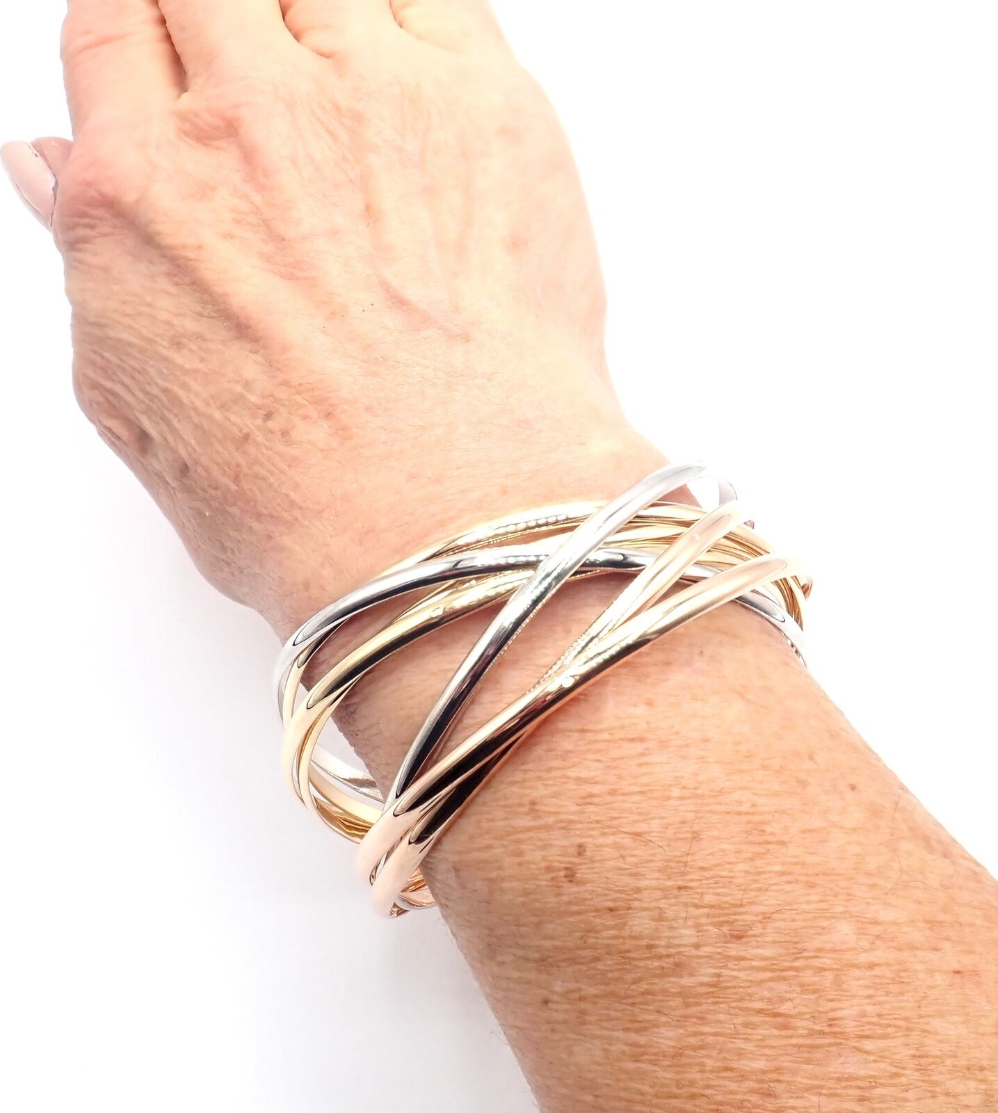 Authentic! Vintage Cartier 18k Tricolor Gold Band Trinity Bangle Bracelet