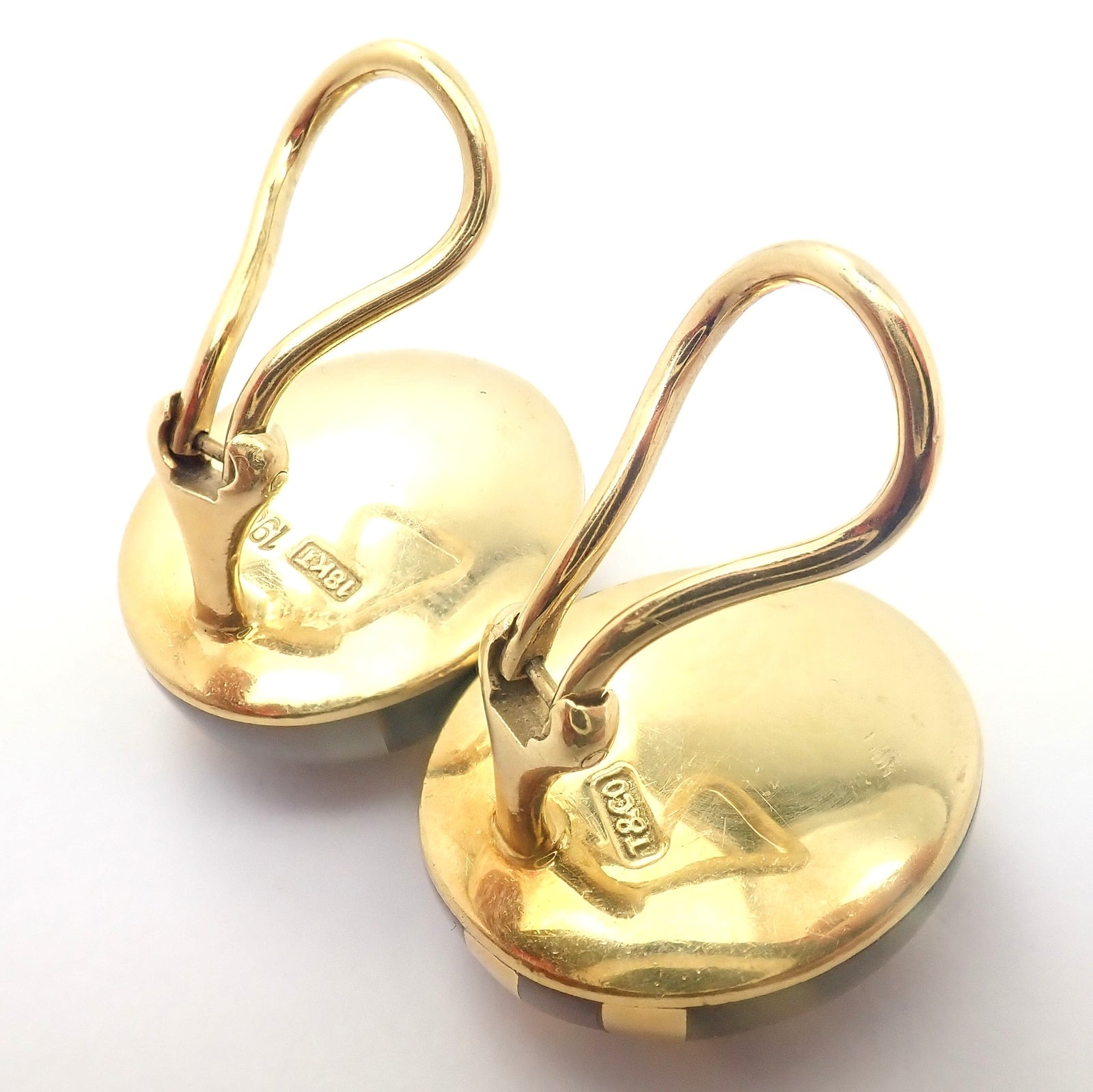 Rare! Tiffany & Co Cummings 18k Yellow Gold Mother of Pearl Black Jade Earrings | Fortrove