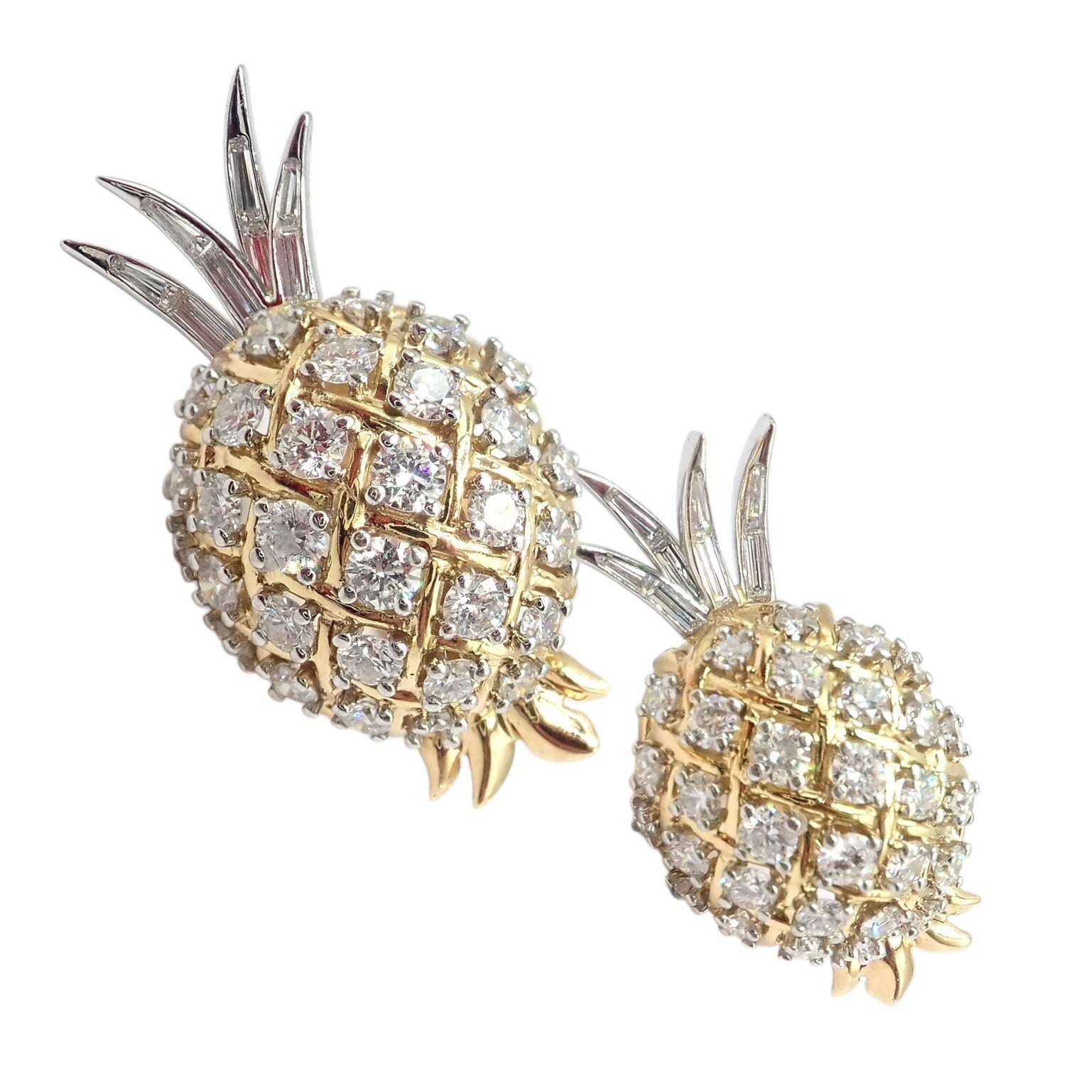 Authentic! Verdura 18k Yellow Gold Platinum Diamond Pineapple Earrings | Fortrove