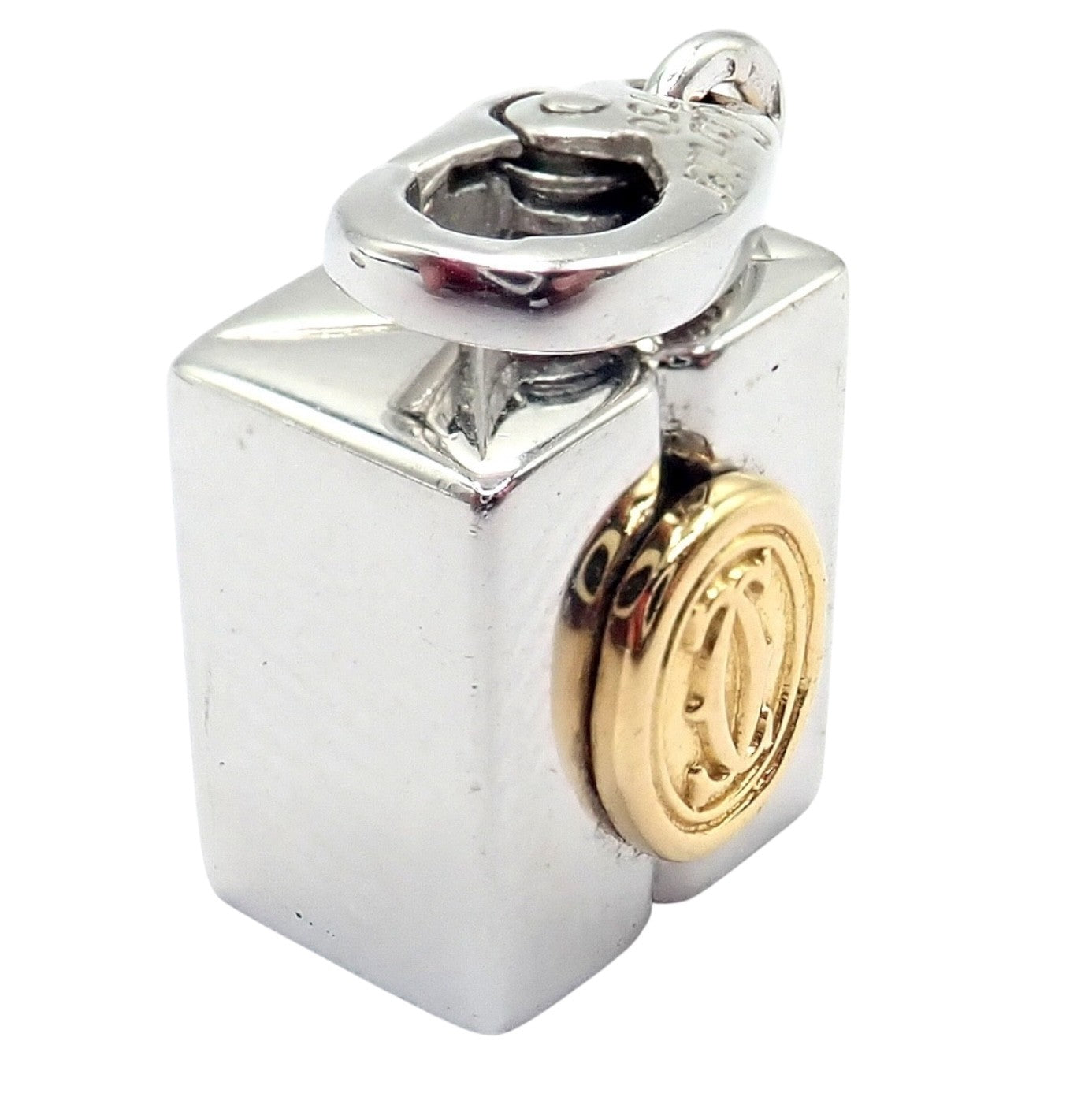 Authentic! Vintage Cartier 18k Yellow White Gold Gift Box Double C Charm Pendant | Fortrove