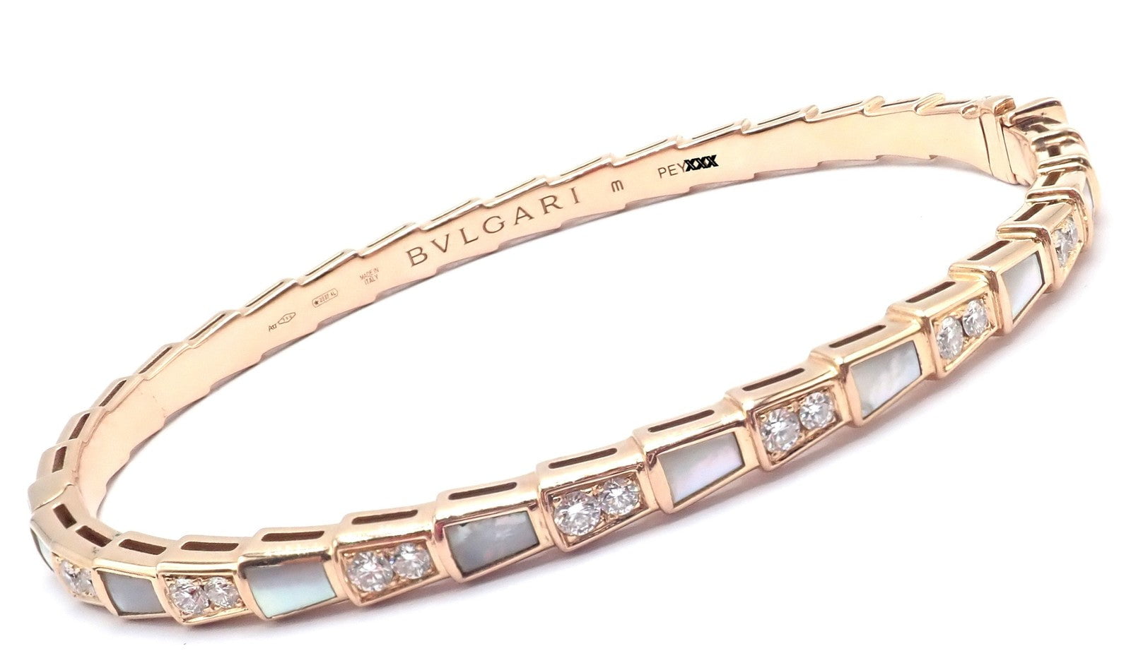 Bvlgari Jewelry & Watches:Fine Jewelry:Bracelets & Charms Authentic! Bulgari Bvlgari Serpenti Viper 18k Gold Diamond MOP Bangle Bracelet