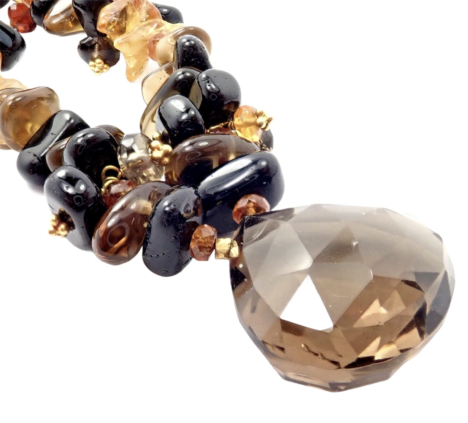 Laura Gibson 18k Yellow Gold Briolette Smokey Topaz Onyx Bead Large Necklace | Fortrove