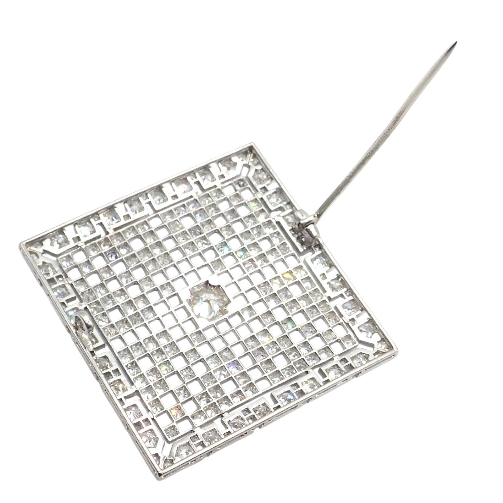 Vintage Estate Art Deco Platinum 5ctw Diamond Square Pin Brooch | Fortrove
