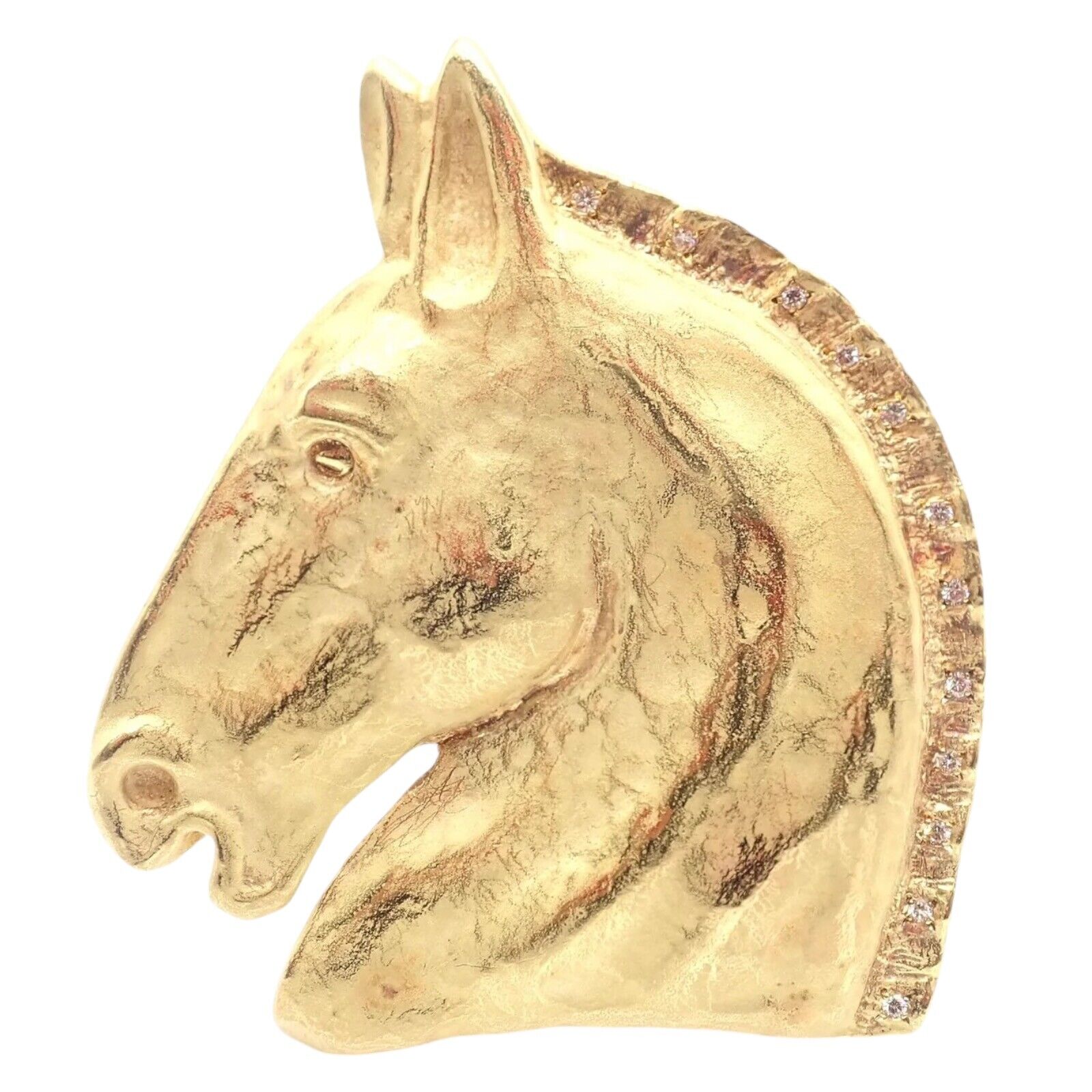 Rare Vintage Hermes Paris 18k Solid Yellow Gold Diamond Horse Extra Large Brooch | Fortrove