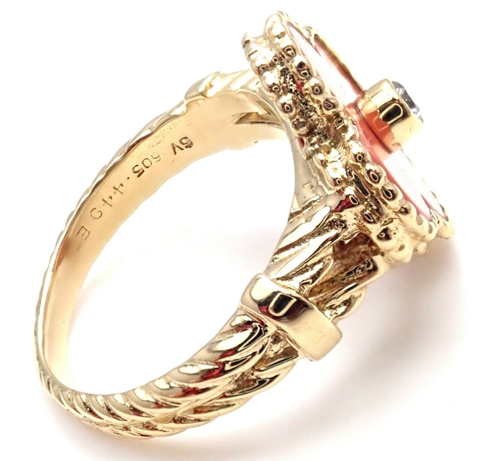 Rare! Authentic Van Cleef & Arpels Alhambra 18k Yellow Gold Coral Diamond Ring | Fortrove