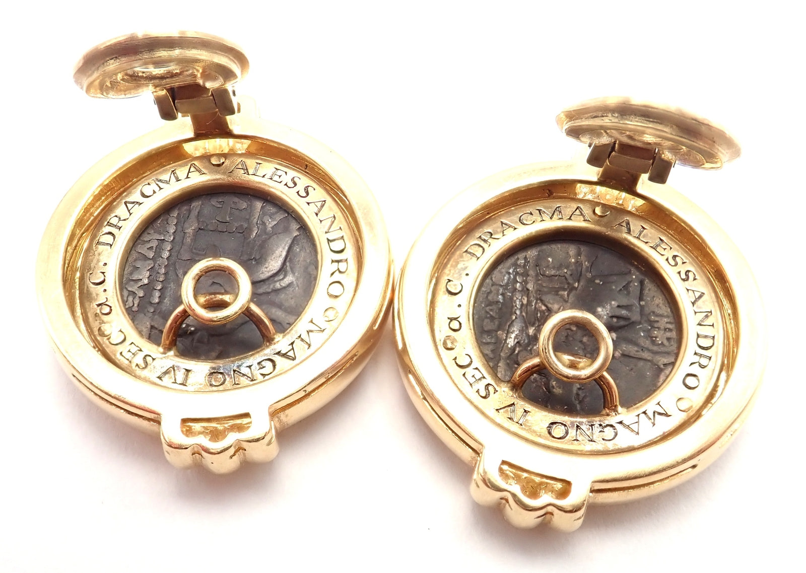 Vintage Bulgari Bvlgari 18k Yellow Gold Alexander The Great Coin Moneta Earrings | Fortrove