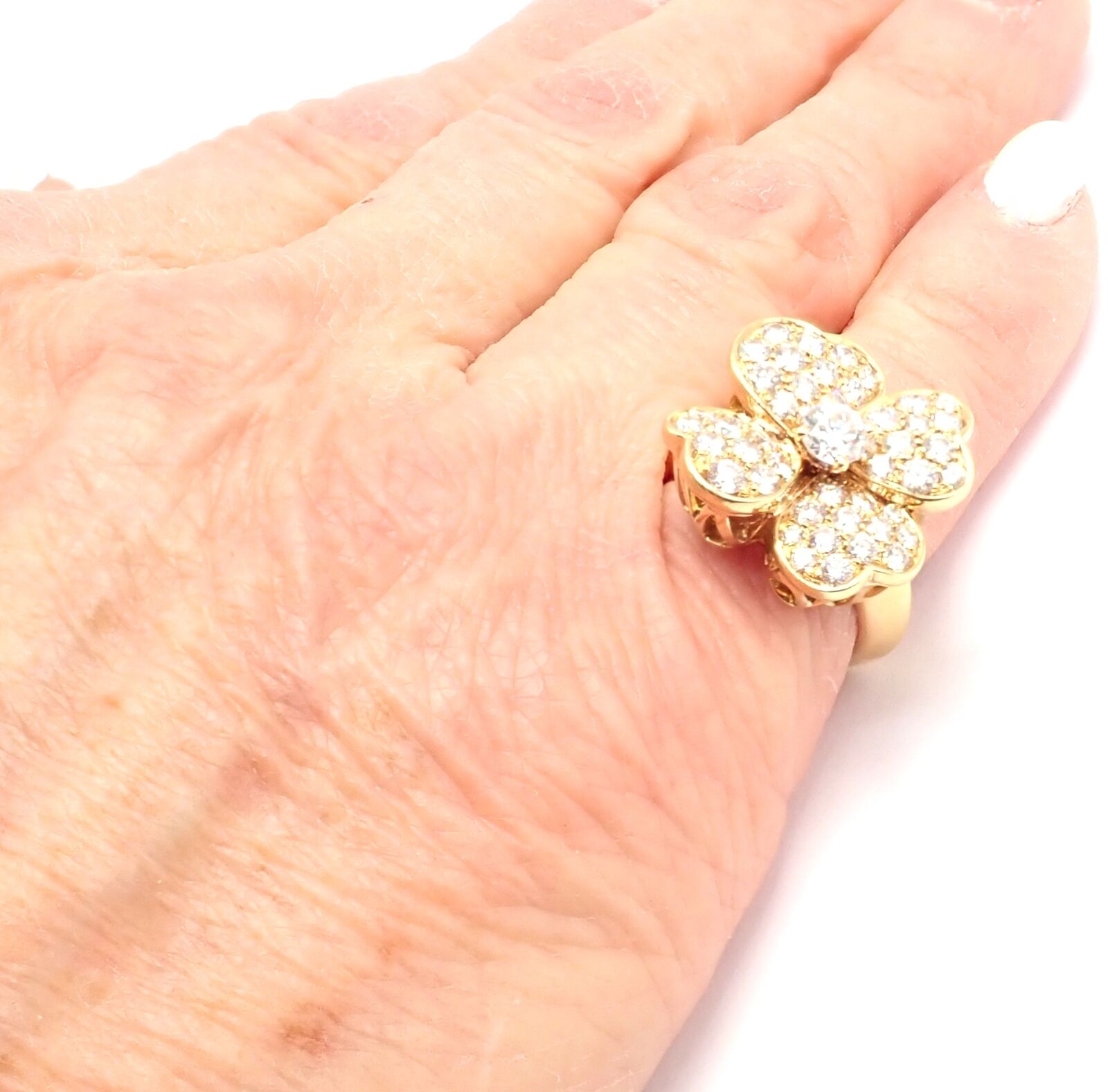 Authentic! Van Cleef & Arpels Cosmos 18k Yellow Gold Diamond Medium Model Ring | Fortrove