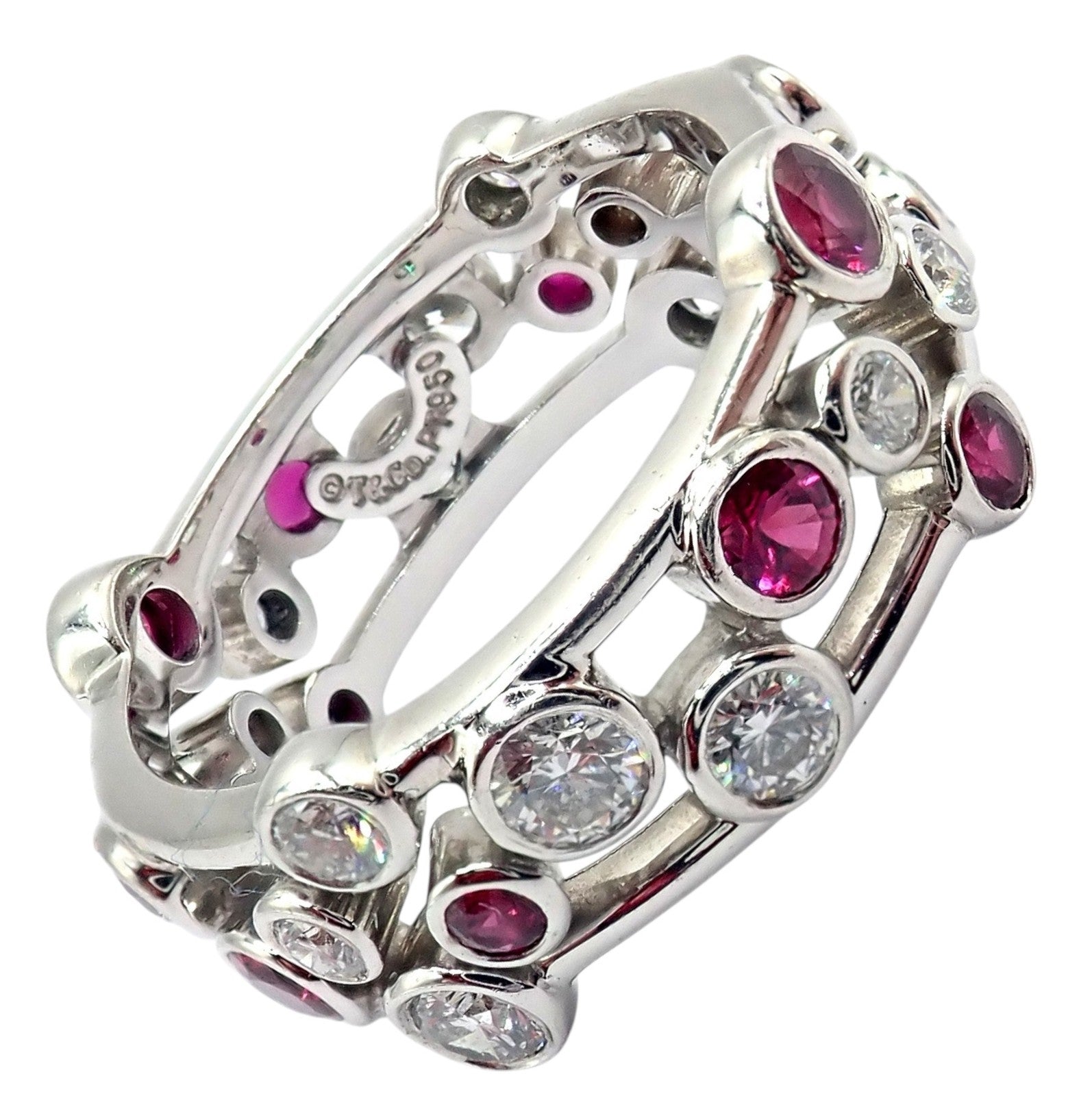 Authentic! Tiffany & Co Platinum Diamond Ruby Bubbles Band Ring Size 5.5 | Fortrove