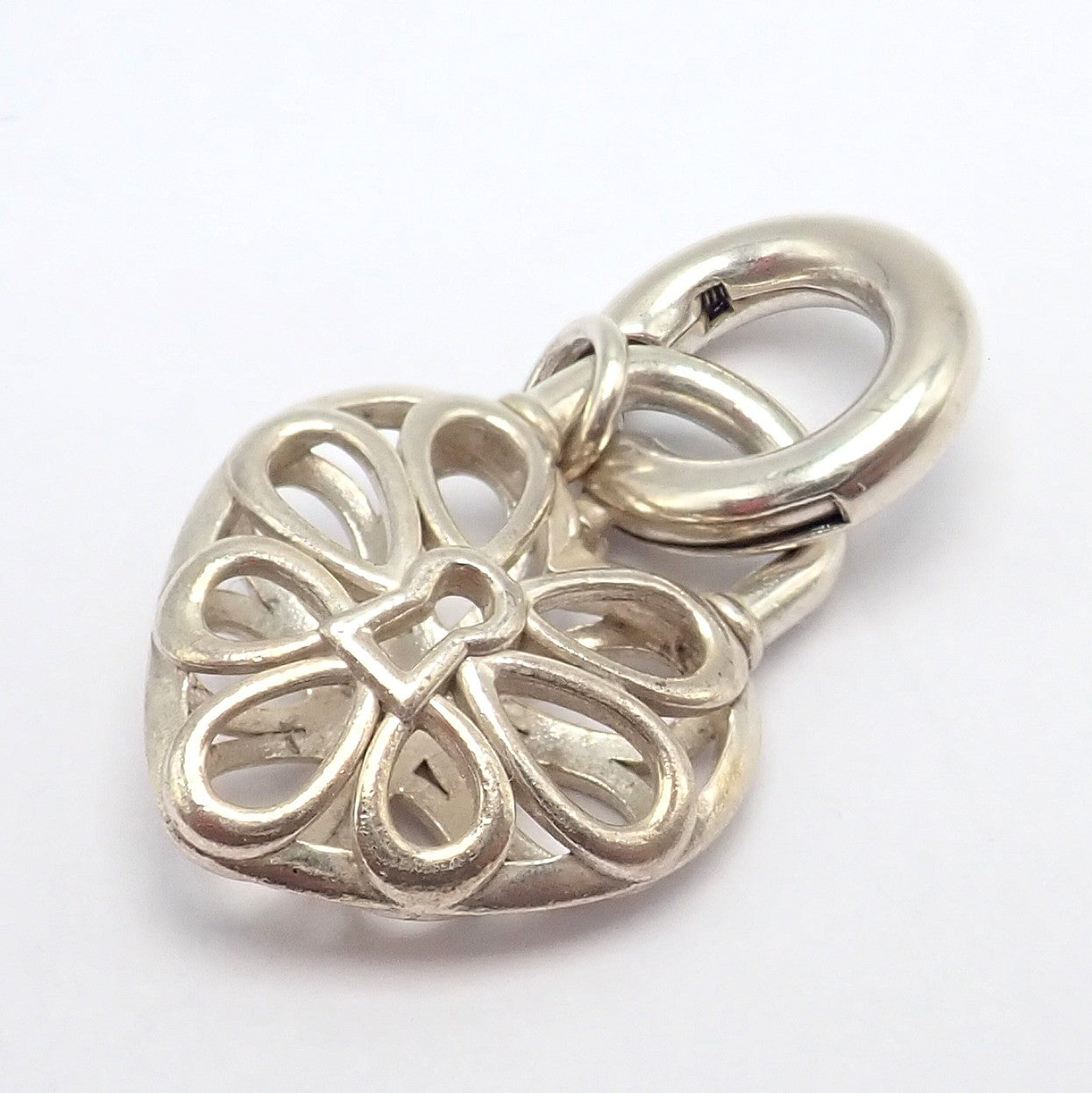 Tiffany & Co. Silver Heart Daisy Padlock Charm Pendant + Spring Ring Clasp | Fortrove