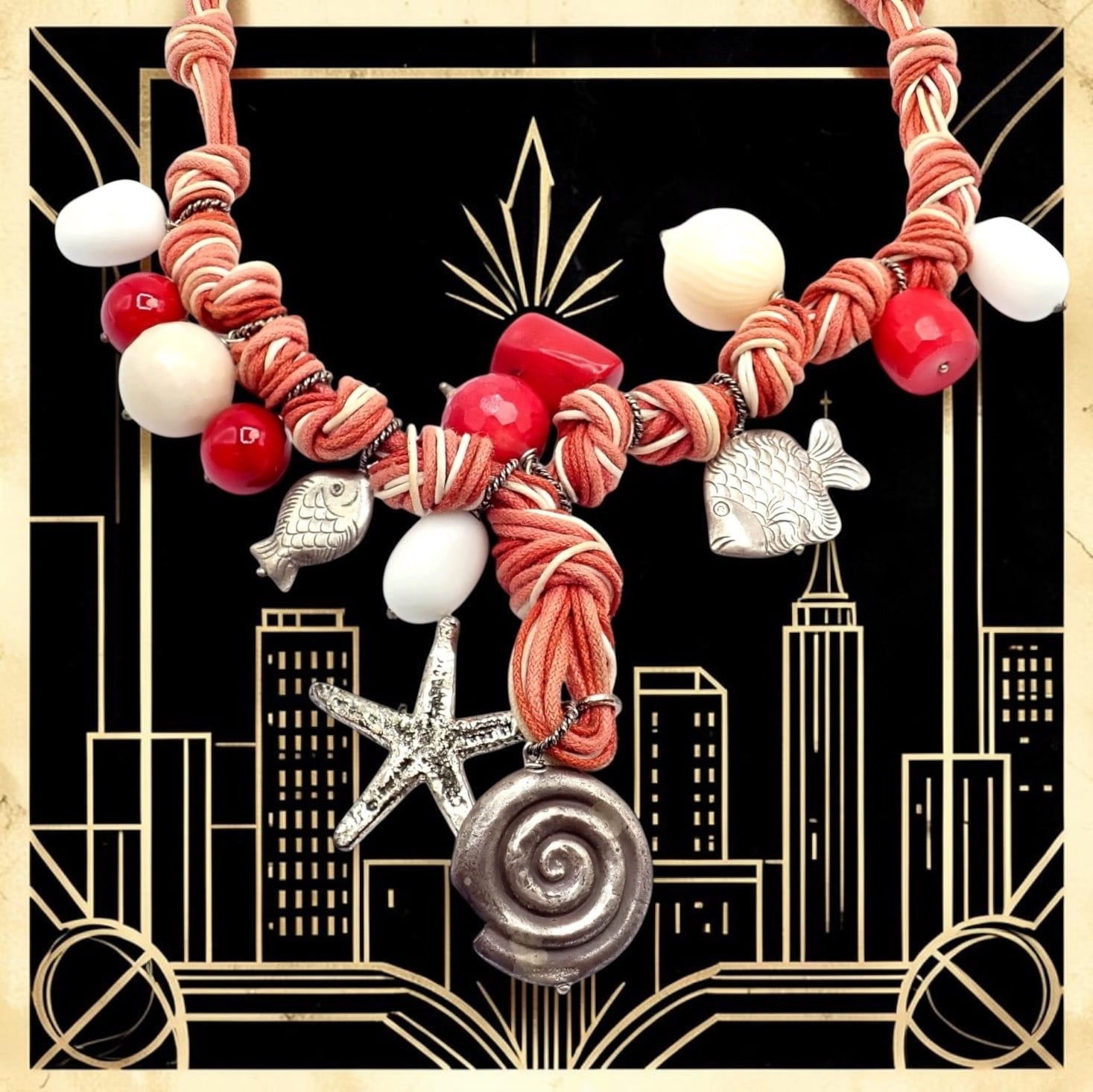 Rare! Vintage Mario Buccellati Free Time Silver Large Red Coral Fish Necklace | Fortrove