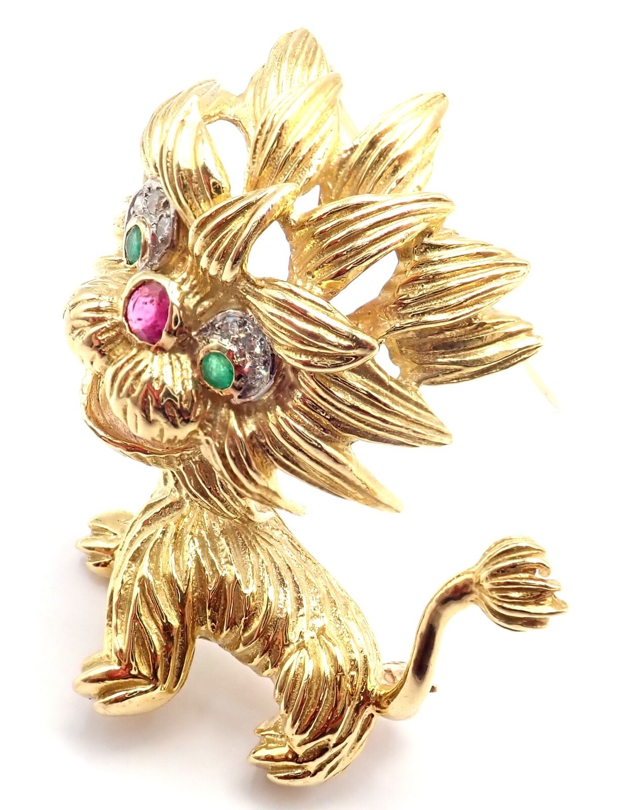 Authentic! Cartier Whimsical Dragon Lion 18k Yellow Gold Diamond Ruby Pin Brooch | Fortrove