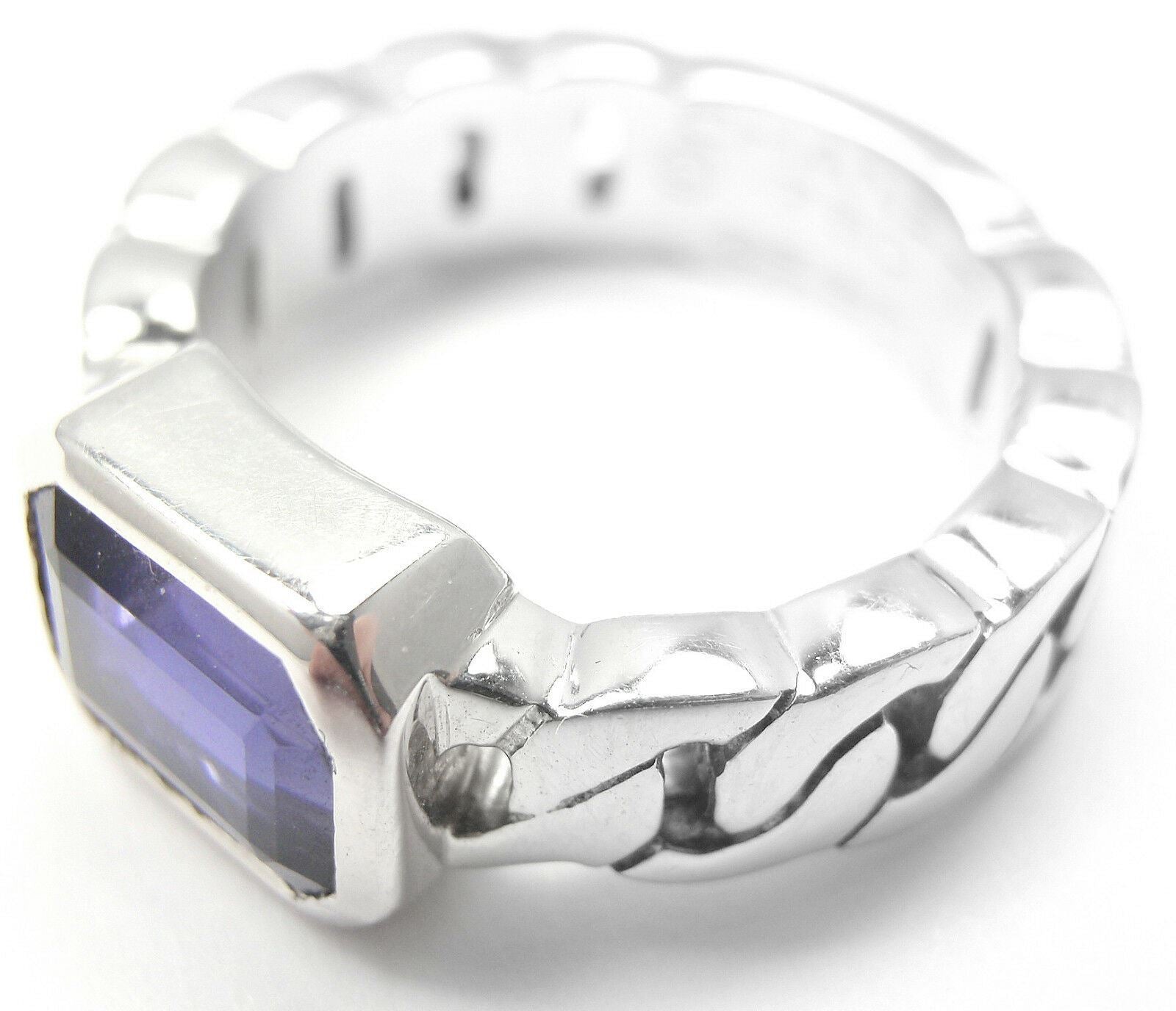 Authentic! Chanel 18k White Gold Tanzanite Band Ring | Fortrove