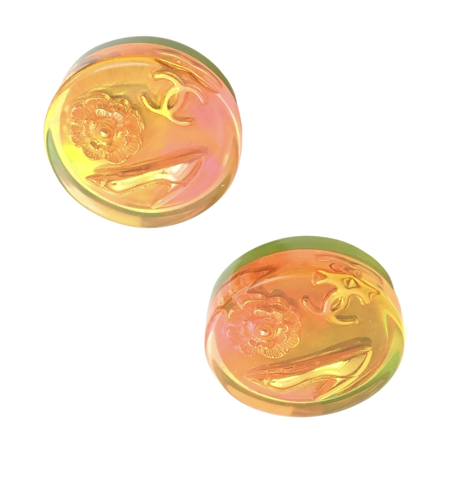 Rare! Vintage Chanel Paris France Holographic Logo Camellia Earrings 1997 Spring | Fortrove