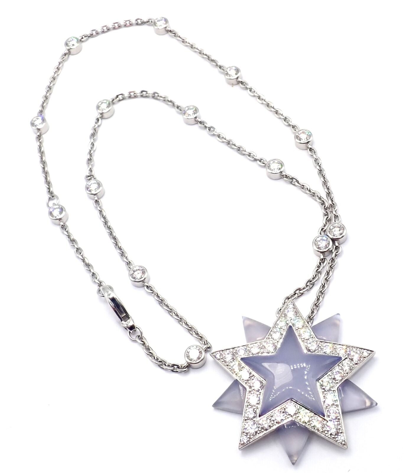 Authentic! Tiffany & Co Platinum Diamond Blue Chalcedony Star Pendant Necklace | Fortrove