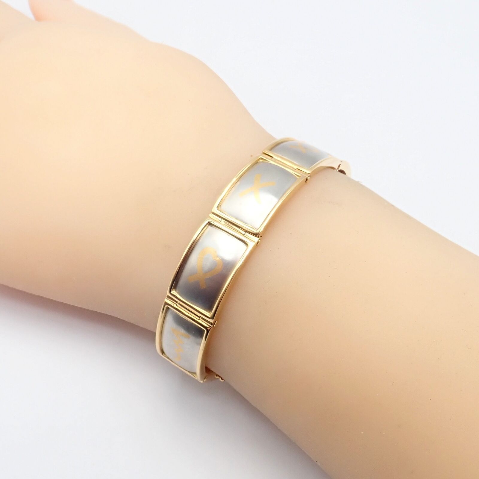 Rare! Tiffany & Co 18k Yellow Gold Platinum Picasso Signature 9 Panel Bracelet | Fortrove