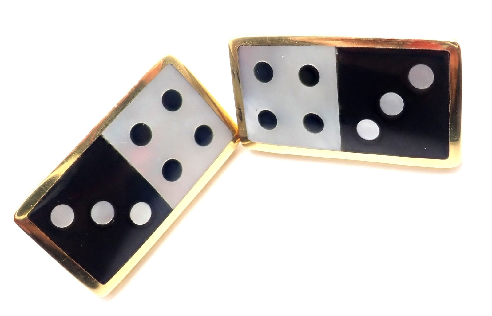 Tiffany & Co Cummings 18k Yellow Gold Inlaid Black Jade MOP Domino Earrings | Fortrove