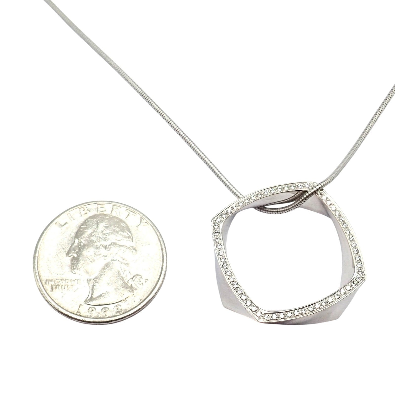 Tiffany & Co. Jewelry & Watches:Fine Jewelry:Necklaces & Pendants Authentic Tiffany & Co 18k White Gold Frank Gehry Diamond Torque Square Necklace