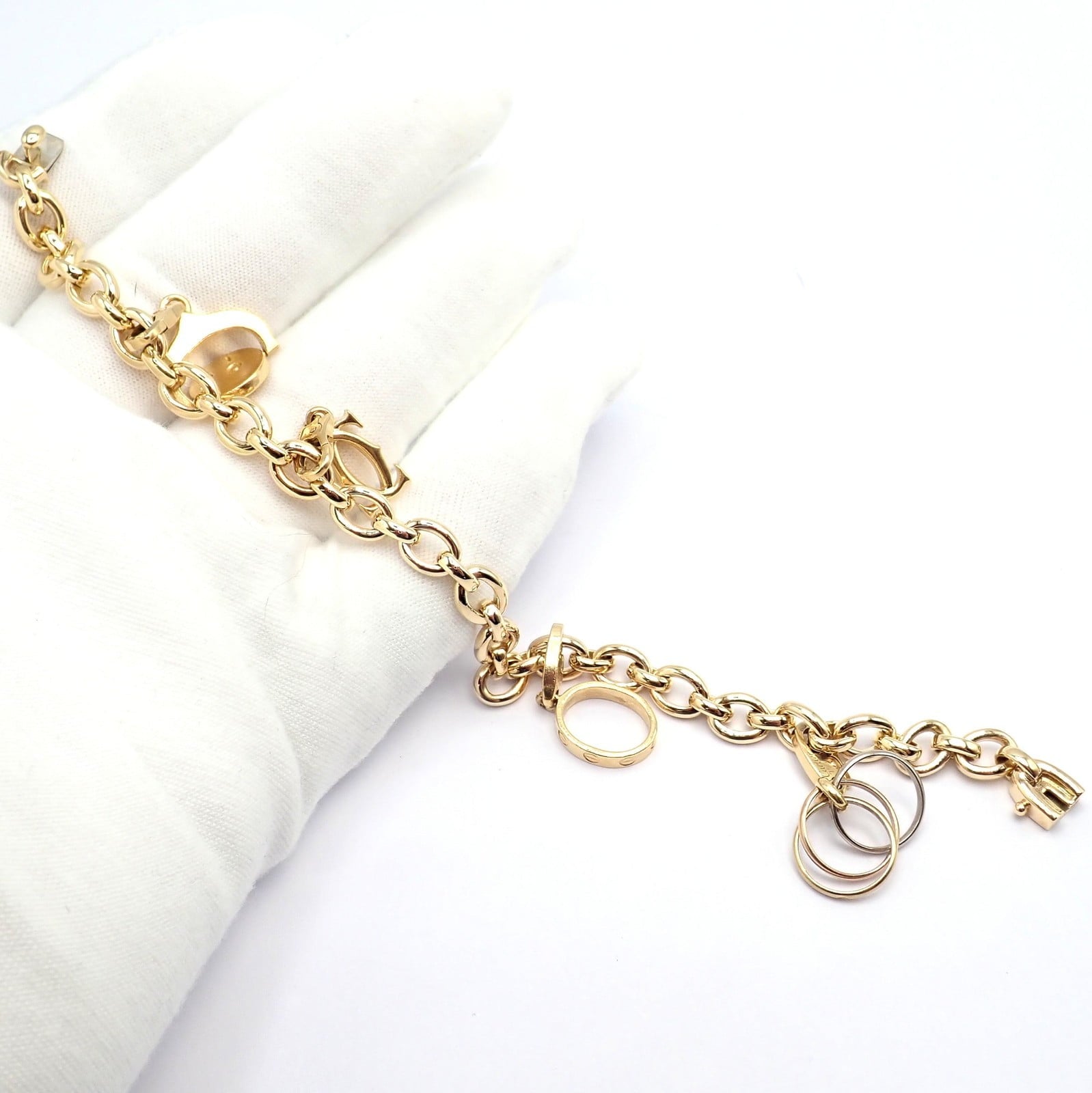 Authentic Cartier 18k Yellow Gold LOVE Trinity Double C Charm Link Bracelet 1995 | Fortrove