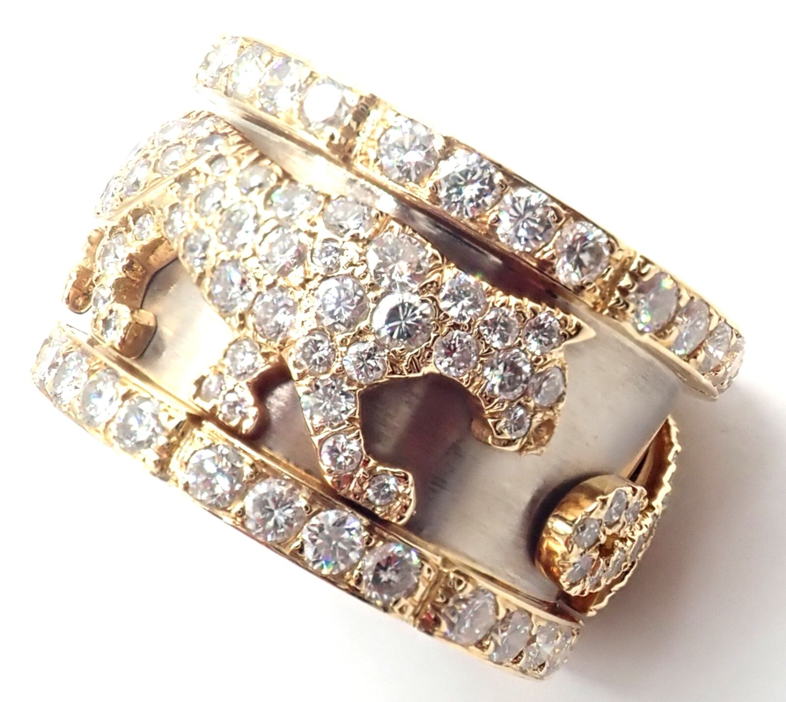 Cartier Mahango Walking Panthere 18k Yellow White Gold Diamond Band Ring | Fortrove