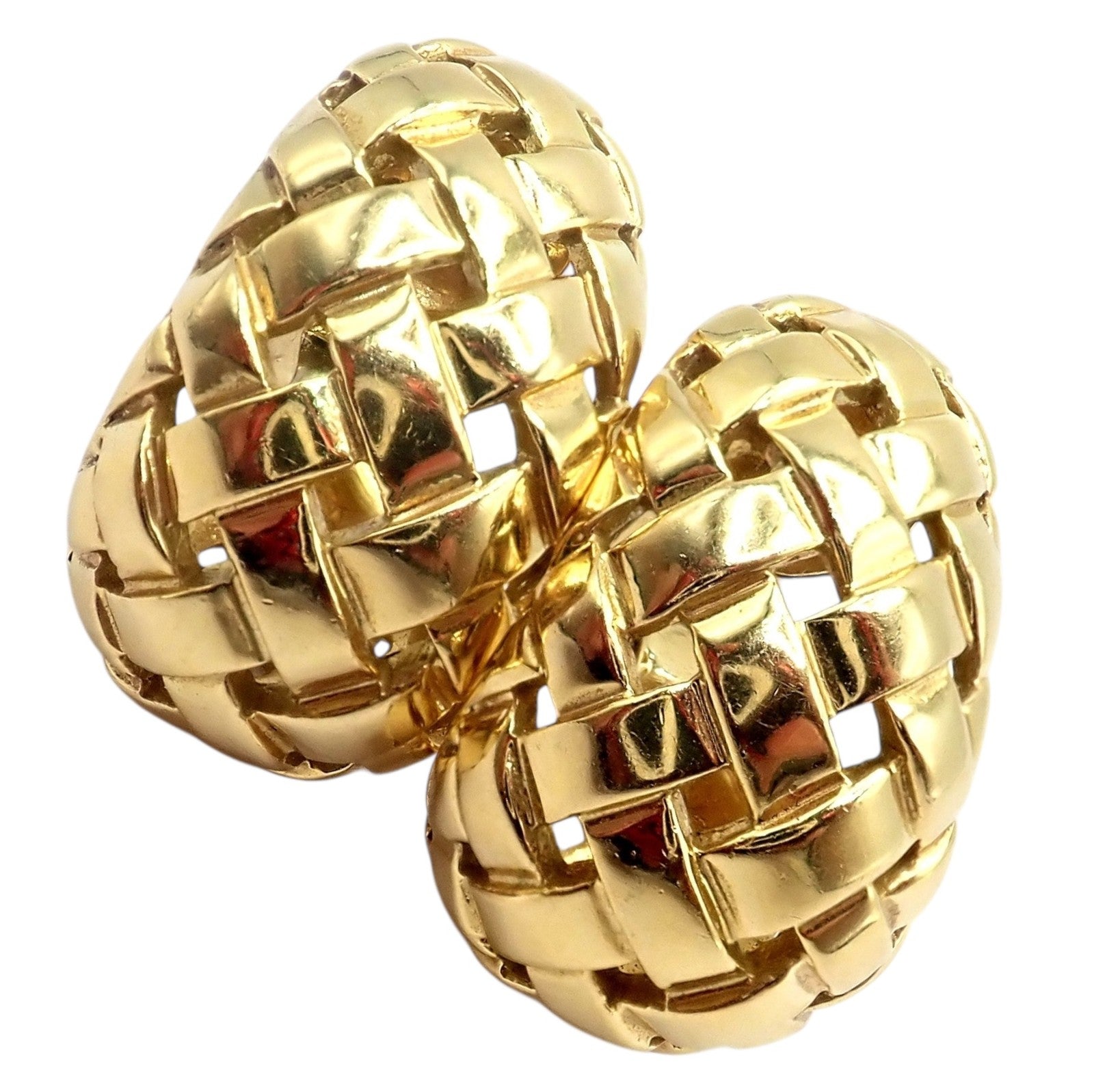 Authentic! Tiffany & Co 18k Yellow Gold Vannerie Basket Weave Earrings 1989 | Fortrove