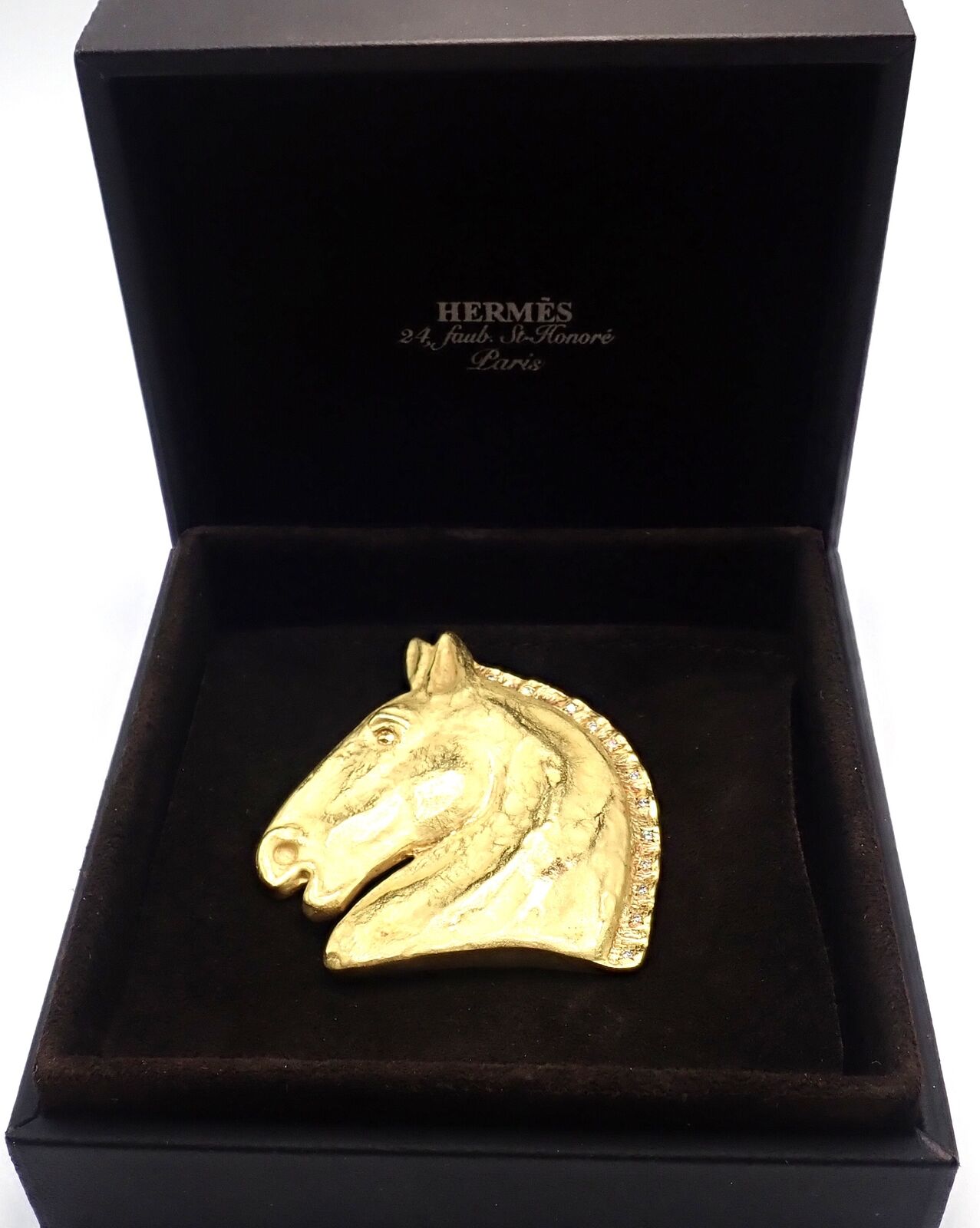 Rare Vintage Hermes Paris 18k Solid Yellow Gold Diamond Horse Extra Large Brooch | Fortrove