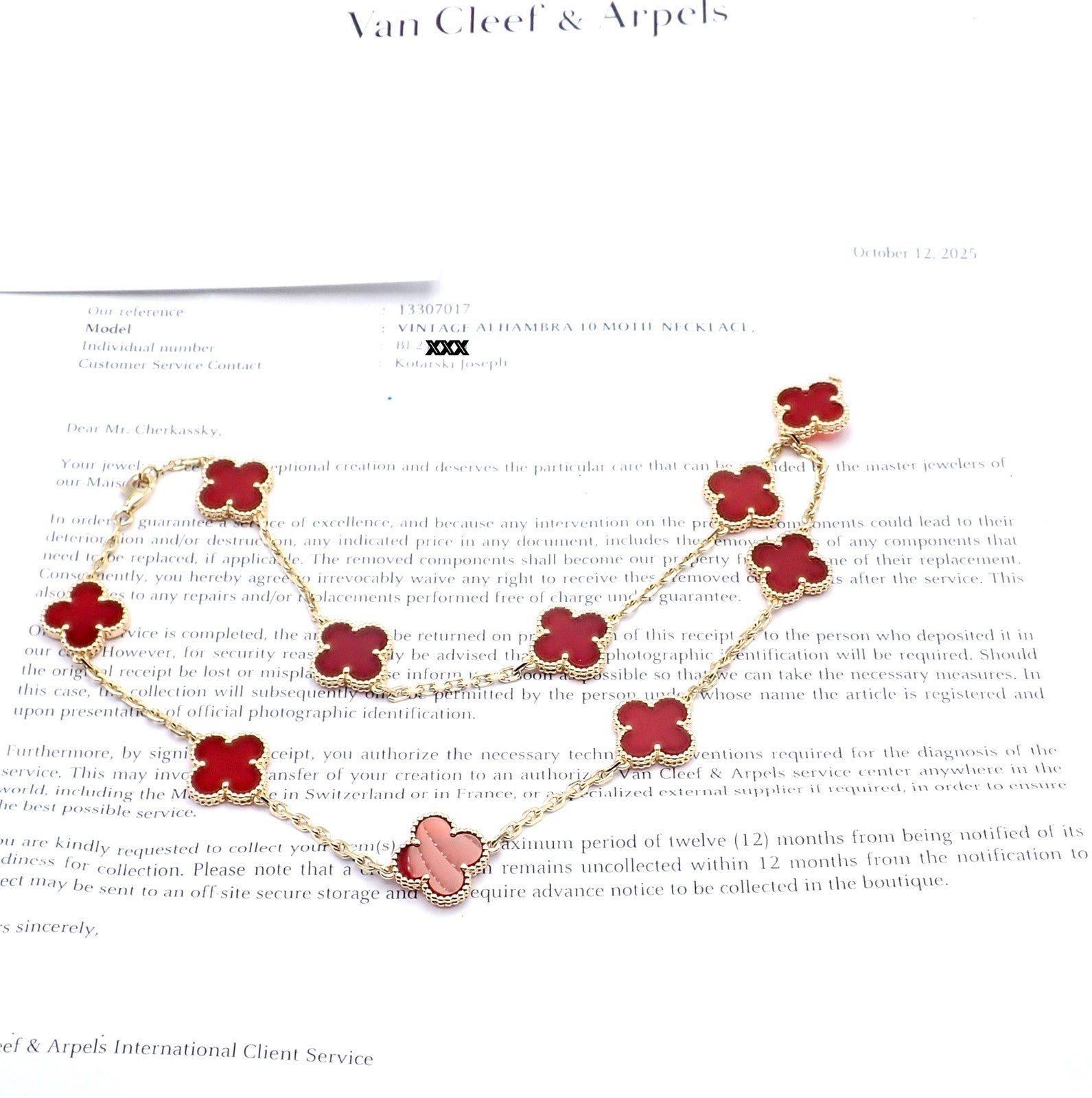 Authentic Van Cleef & Arpels 18k Gold 10 Motif Alhambra Carnelian Necklace Paper | Fortrove