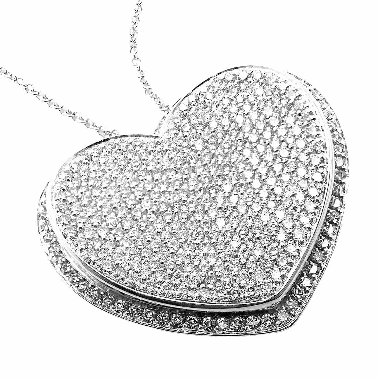 New! Authentic Pasquale Bruni 18k White Gold 2.02ct Pave Diamond Heart Necklace | Fortrove