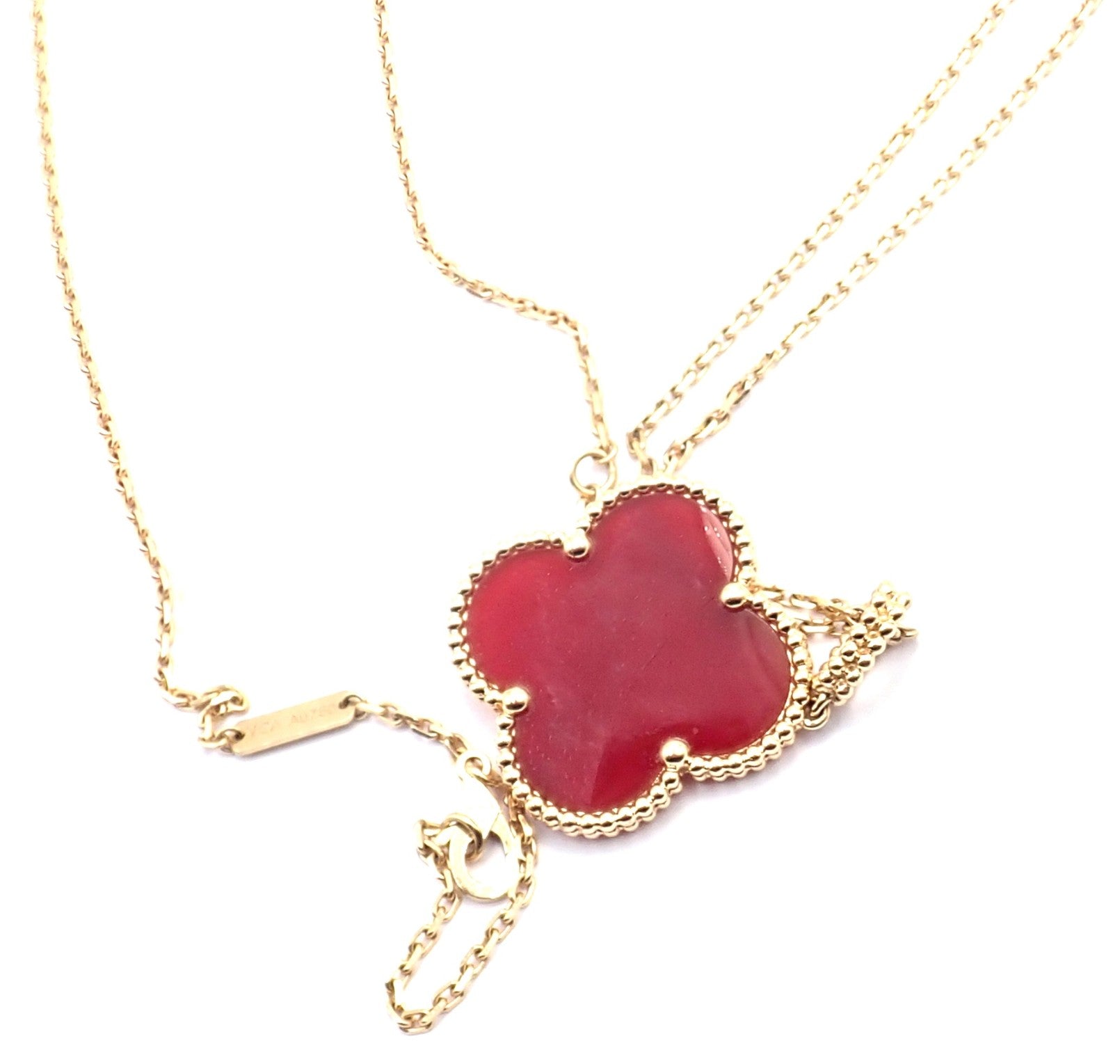 Van Cleef & Arpels Jewelry & Watches:Fine Jewelry:Necklaces & Pendants Van Cleef & Arpels 18k Gold Magic Alhambra Carnelian Motif Long Necklace Cert
