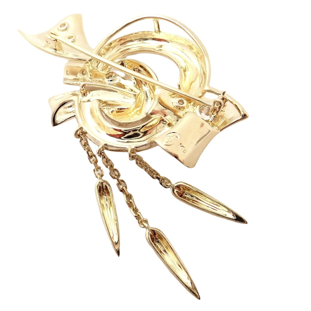 Christian Dior Jewelry & Watches:Fine Jewelry:Brooches & Pins Authentic Vintage Christian Dior 18k Yellow Gold Diamond Pendulum Bow Brooch Pin