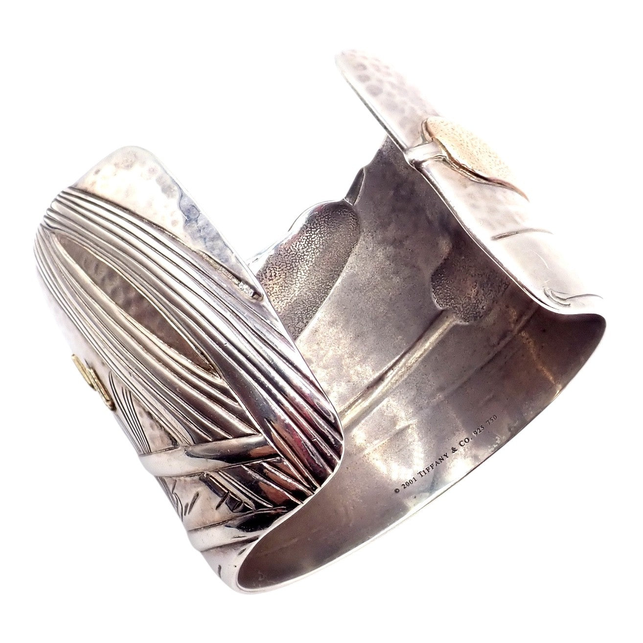 Tiffany & Co Jewelry & Watches:Fine Jewelry:Bracelets & Charms Vintage Tiffany & Co 18k Yellow Gold Silver Cattail Nature Cuff Bracelet 2001
