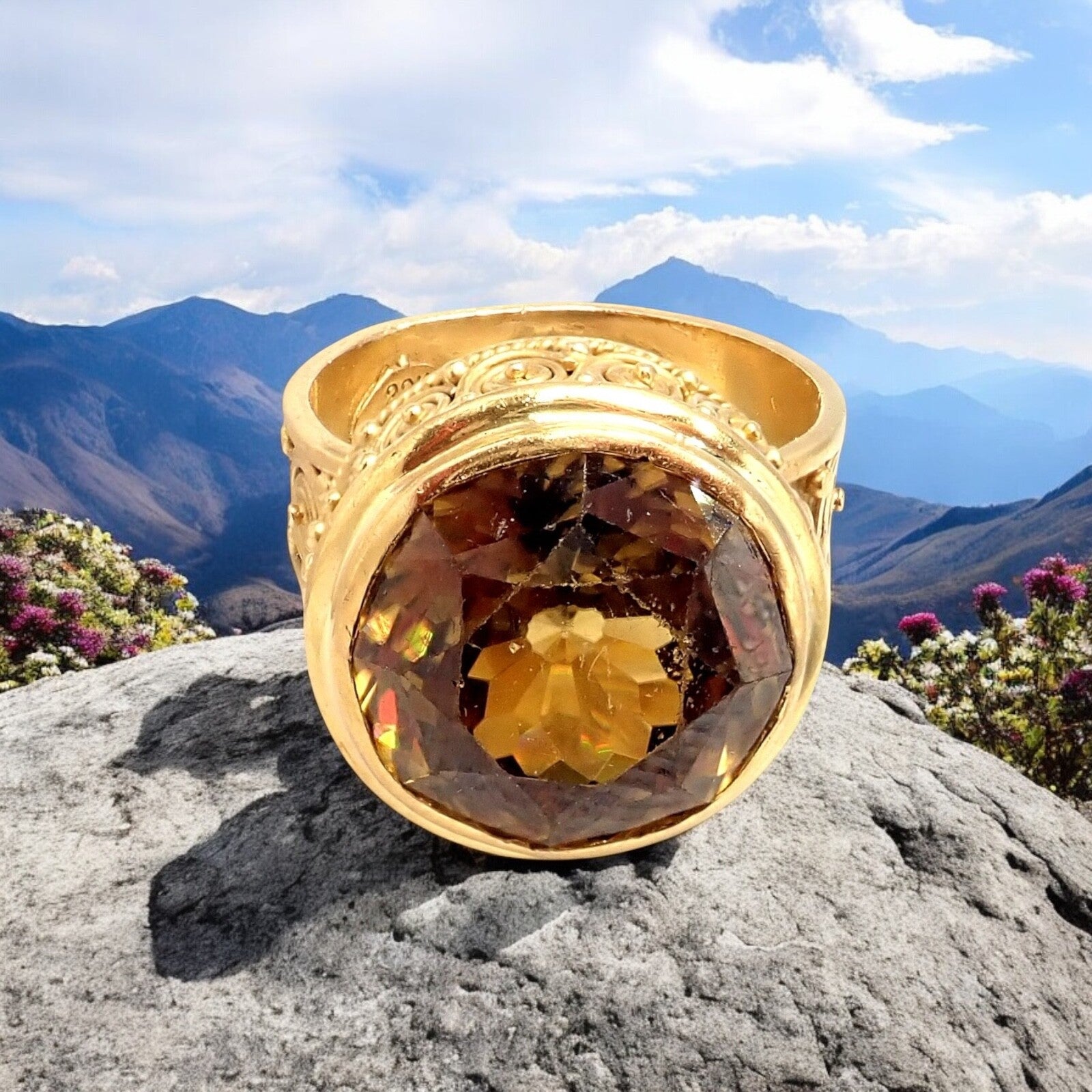 Carolyn Tyler Jewelry & Watches:Fine Jewelry:Rings Carolyn Tyler 22k Yellow Gold Seven Seas Large Golden Yellow Zircon Ring