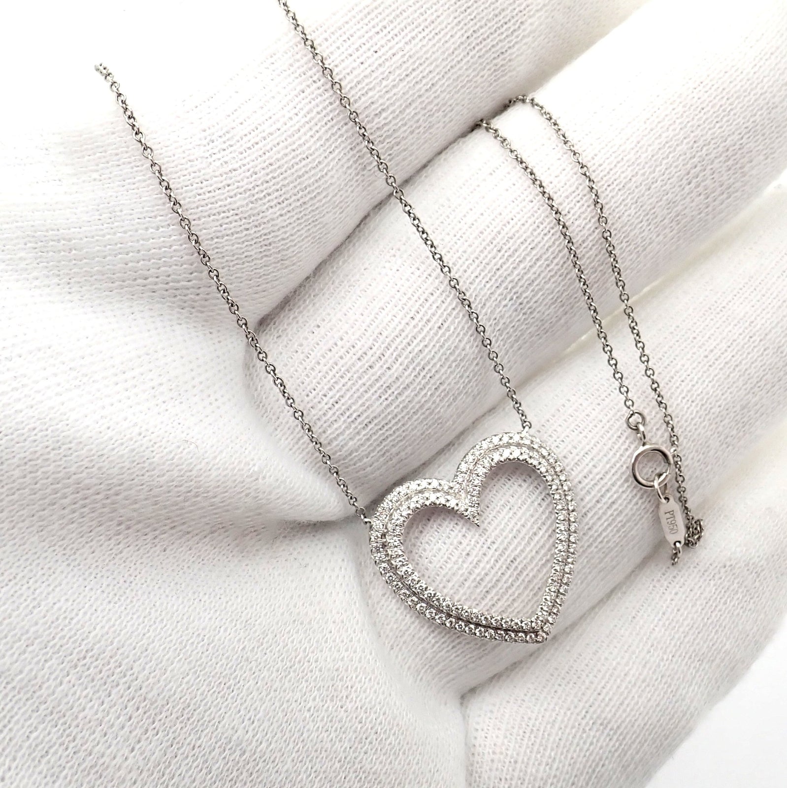 Tiffany & Co Platinum Diamond Heart Double Metro Medium Pendant Necklace | Fortrove
