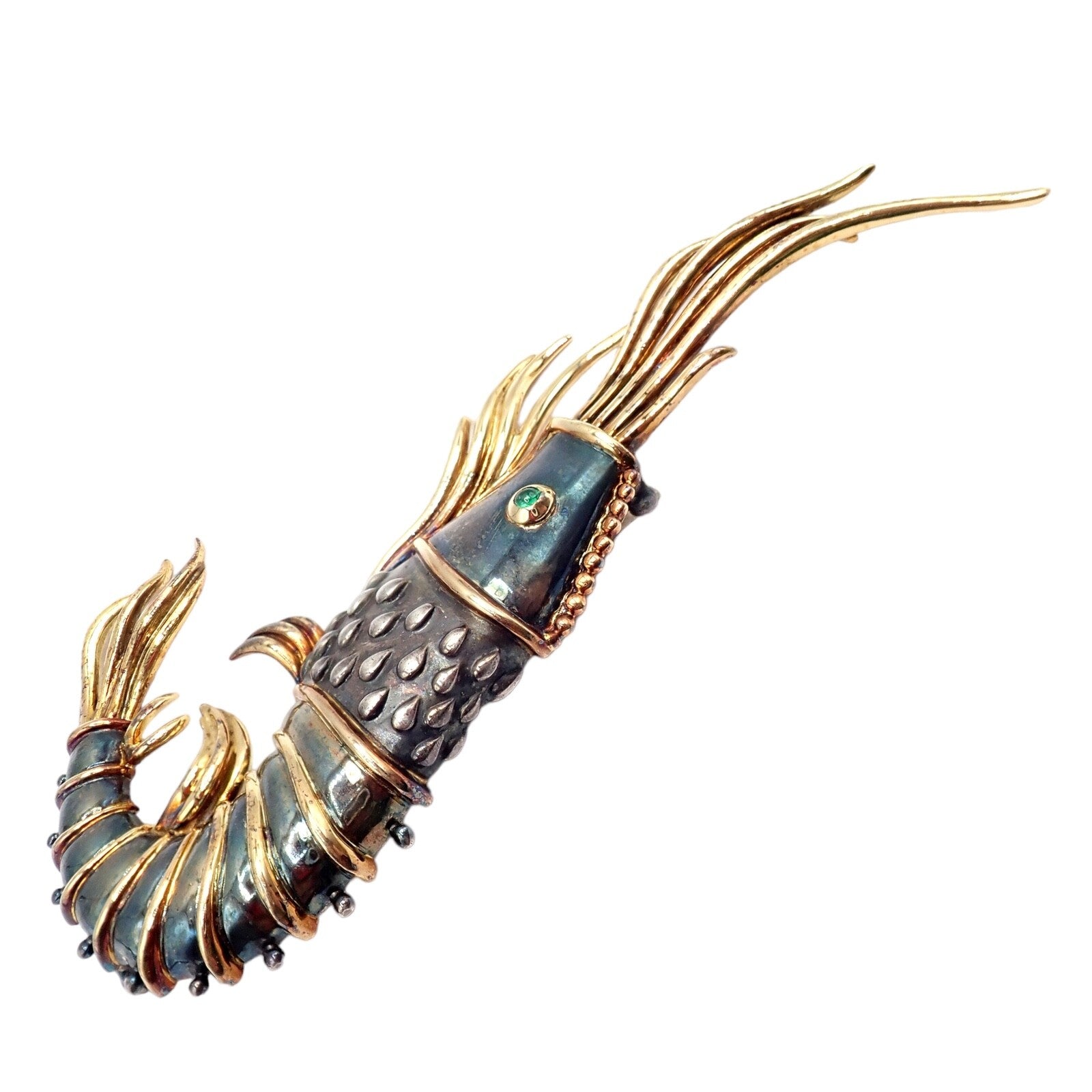 Vintage! Tiffany & Co Silver + 18k Yellow Gold Jumbo Prawn Shrimp Pin Brooch | Fortrove