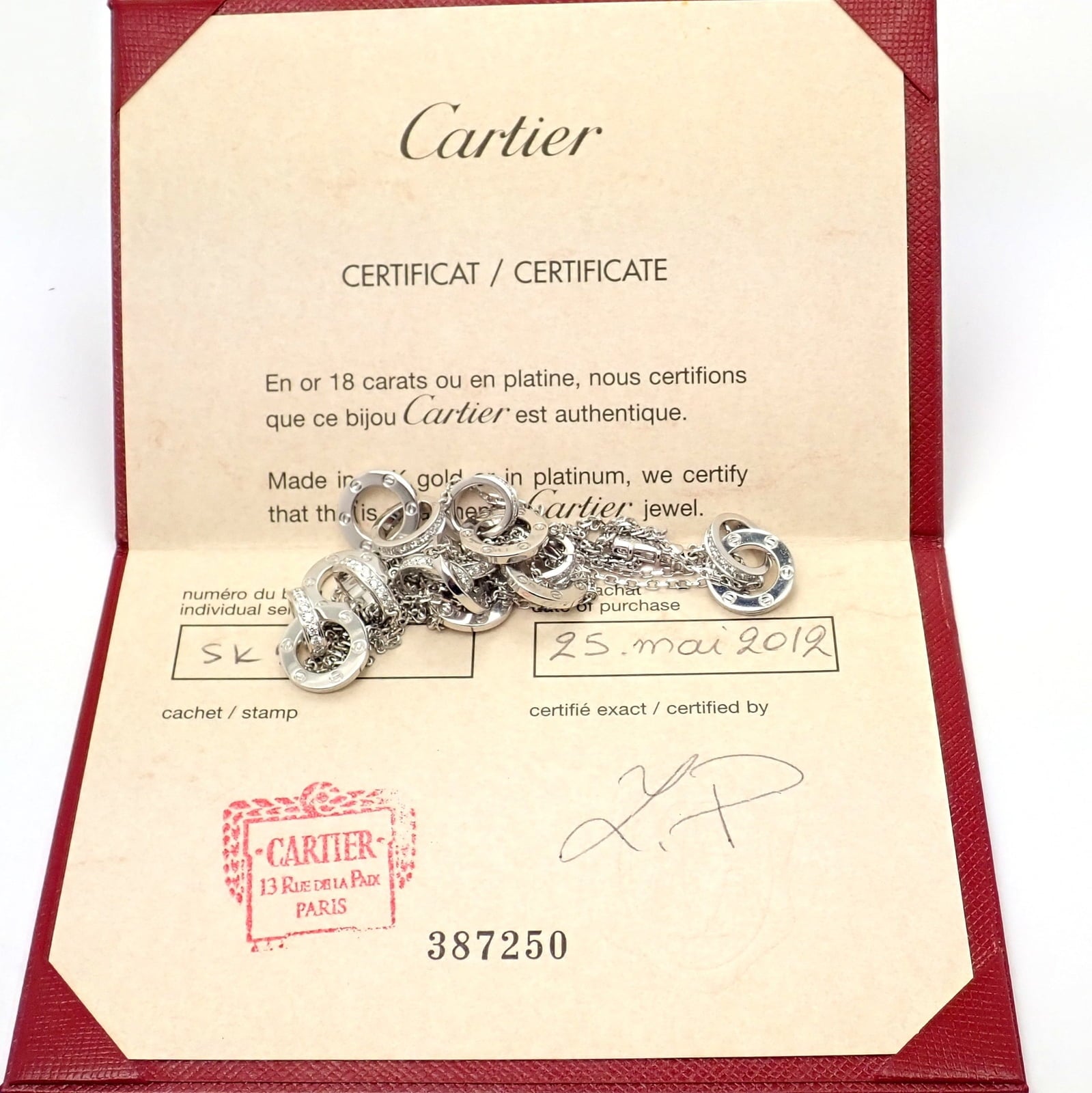 Rare! Authentic Cartier 18k White Gold Diamond Love 8 Station 36" Long Necklace | Fortrove