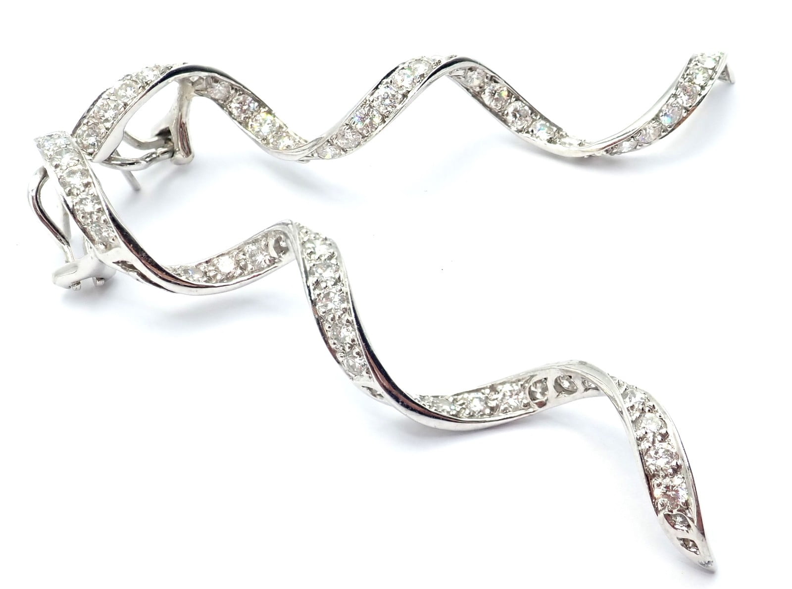 Authentic! Harry Winston Platinum Diamond Twisted Long Hanging Drop Earrings | Fortrove