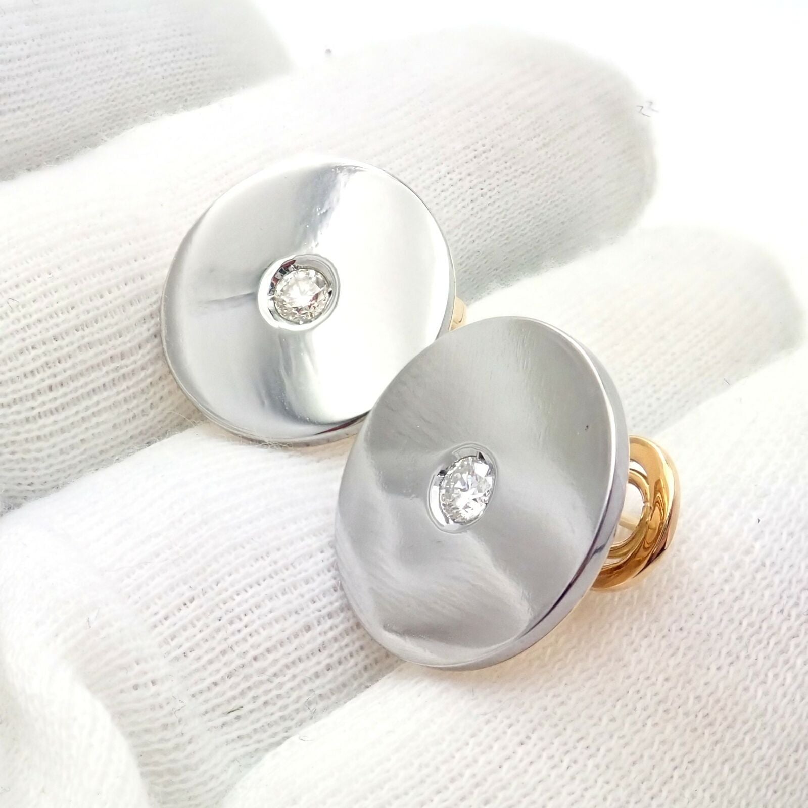 Rare! Authentic Bvlgari Bulgari 18k Yellow + White Gold Diamond Disc Earrings | Fortrove