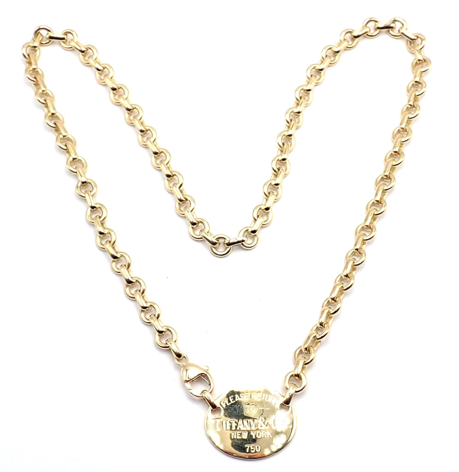 Authentic! Tiffany & Co Return To Tiffany 18k Yellow Gold Oval Tag Link Necklace | Fortrove