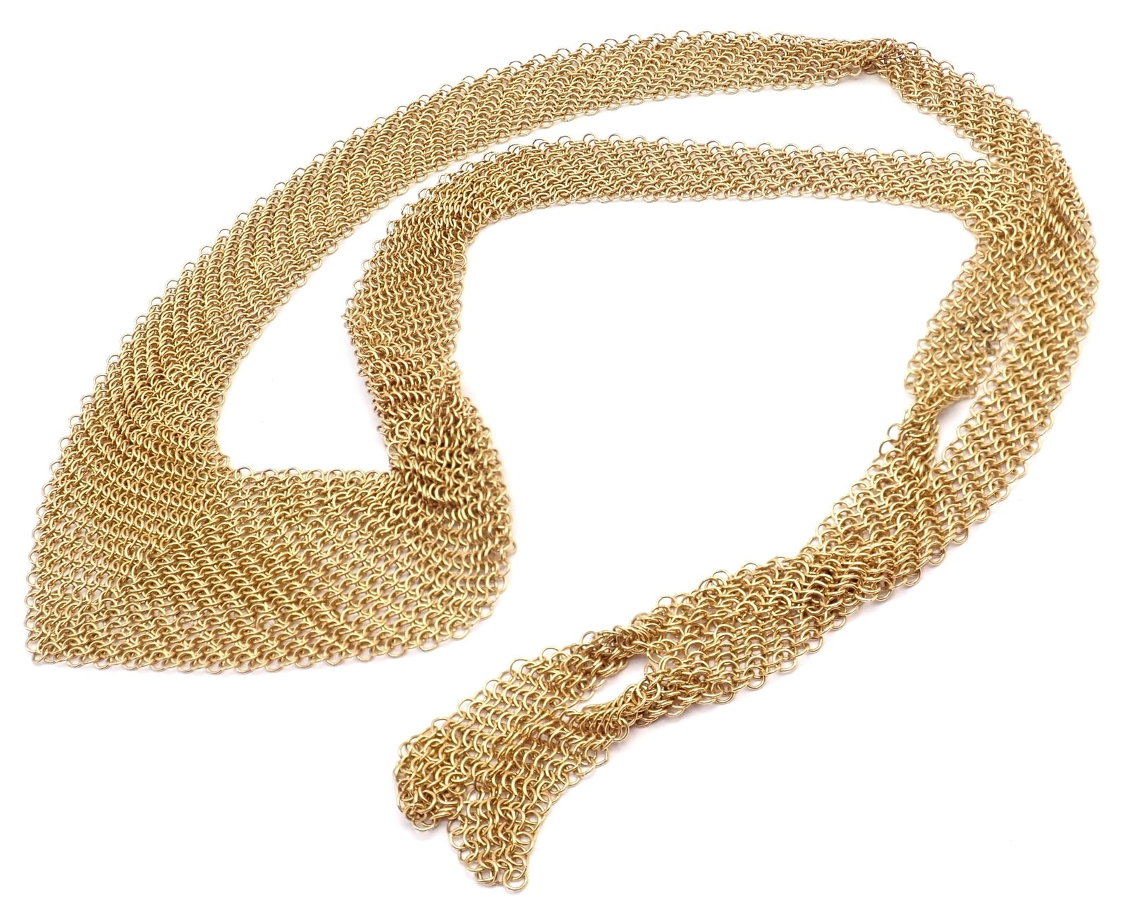 Vintage! Authentic Tiffany & Co Peretti 20k Yellow Gold Mesh Bib Scarf Necklace | Fortrove