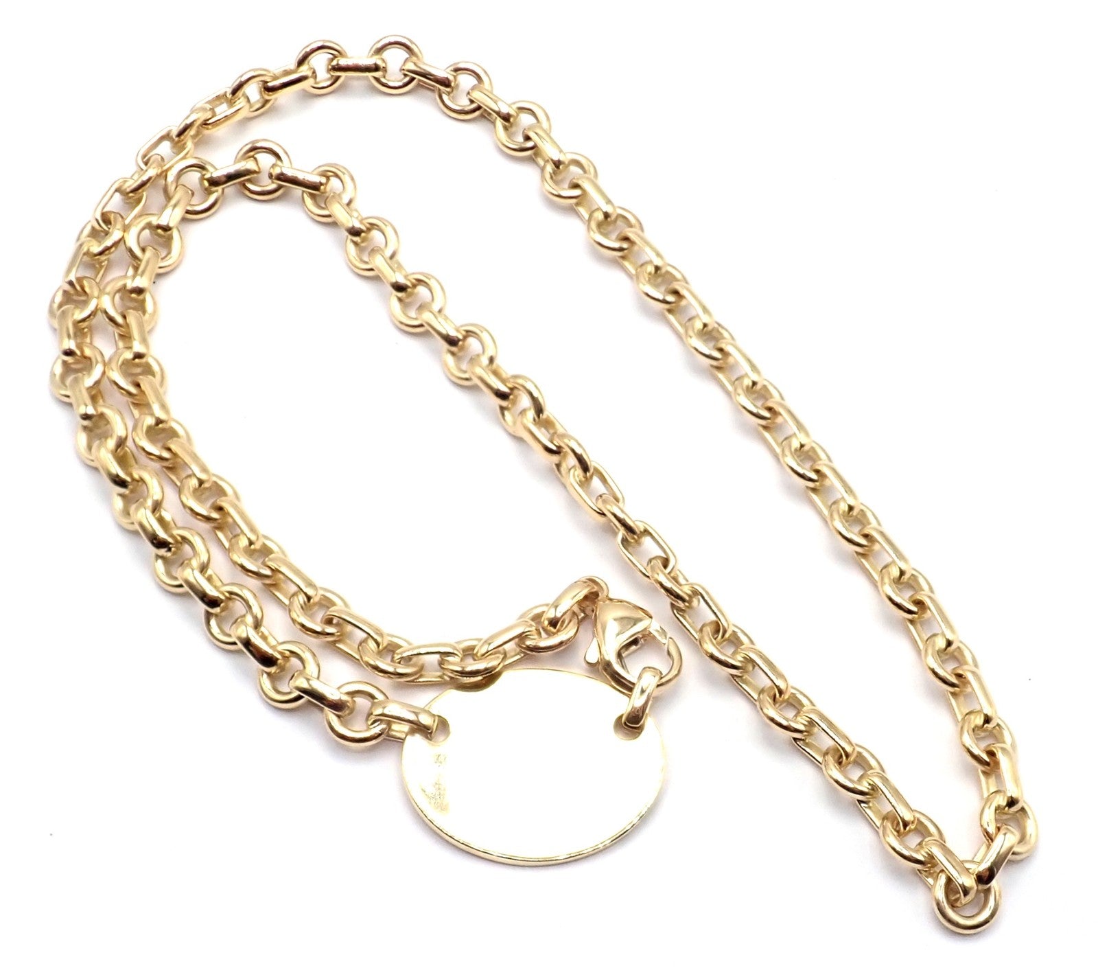 Authentic! Tiffany & Co Return To Tiffany 18k Yellow Gold Oval Tag Link Necklace | Fortrove