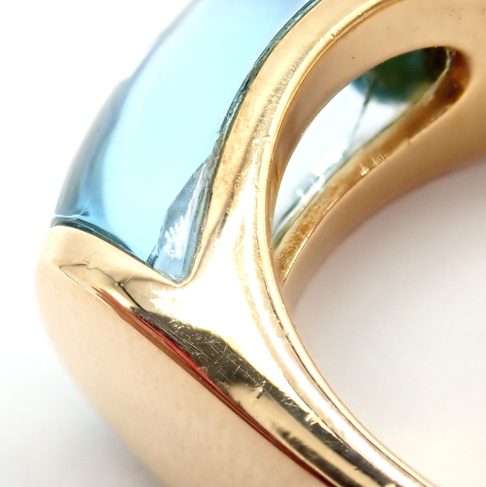Authentic Bulgari Bvlgari Tronchetto 18k Yellow Gold Blue Topaz Ring sz 5.5 | Fortrove