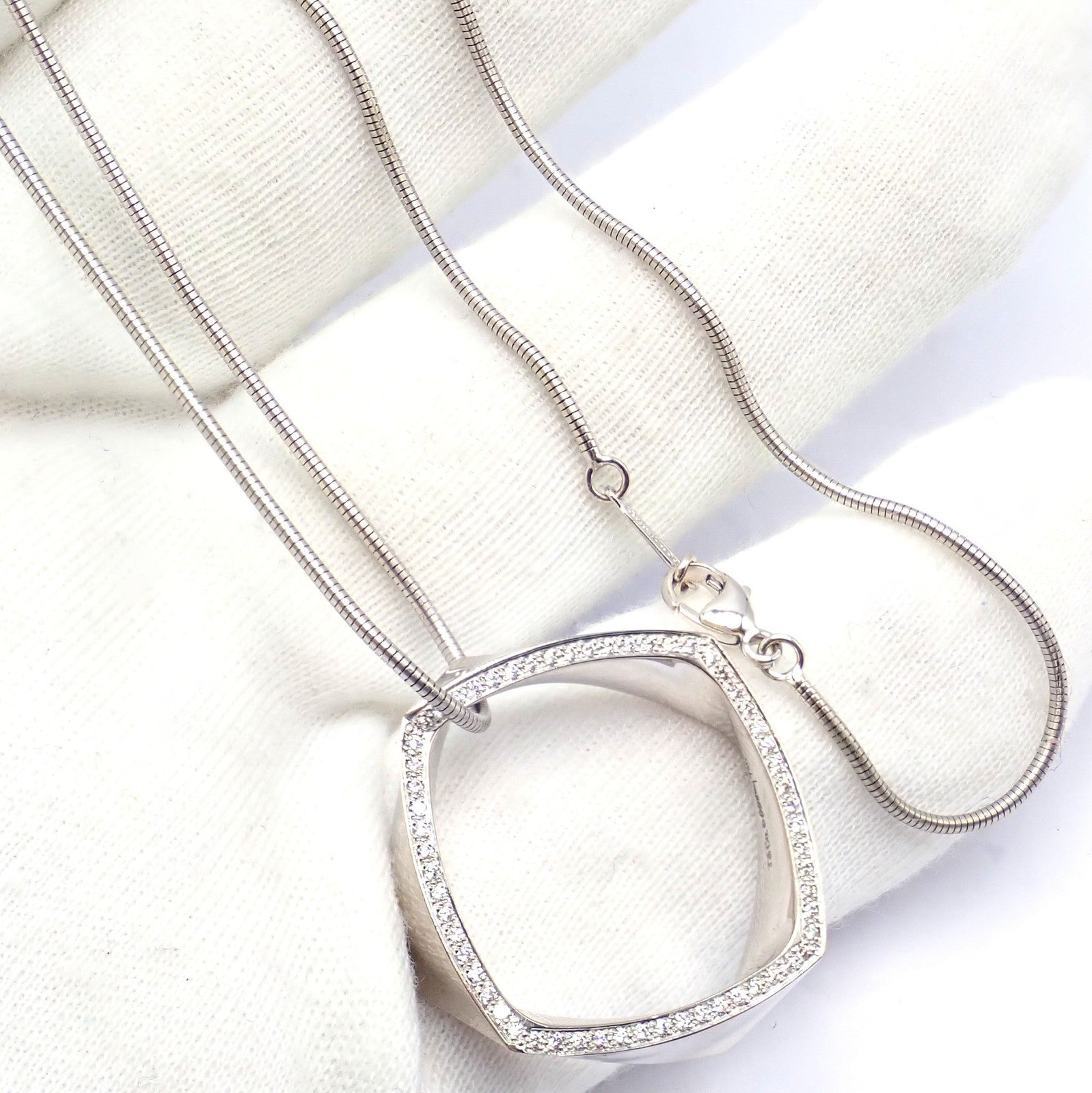 Tiffany & Co. Jewelry & Watches:Fine Jewelry:Necklaces & Pendants Authentic Tiffany & Co 18k White Gold Frank Gehry Diamond Torque Square Necklace