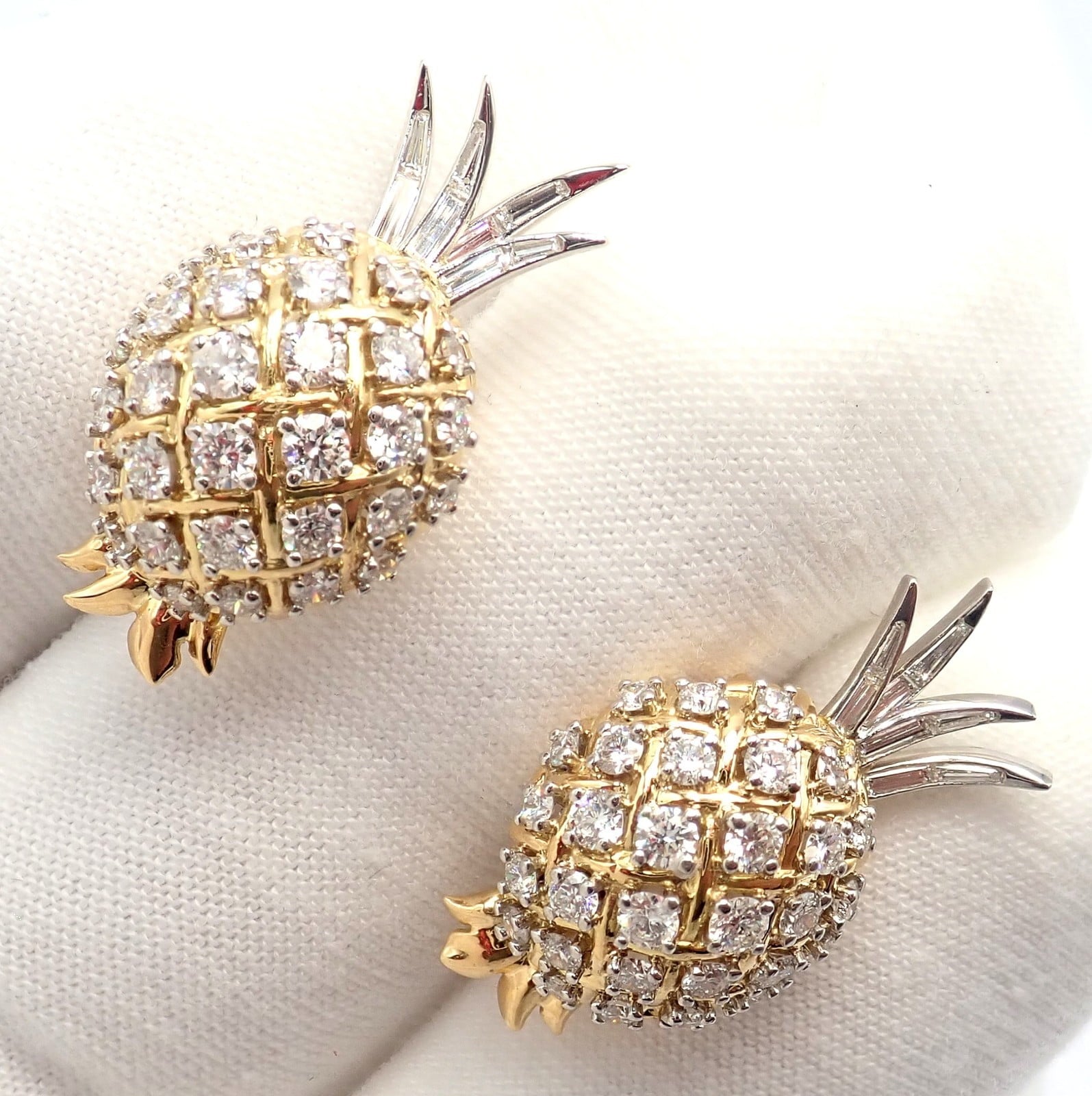 Authentic! Verdura 18k Yellow Gold Platinum Diamond Pineapple Earrings | Fortrove