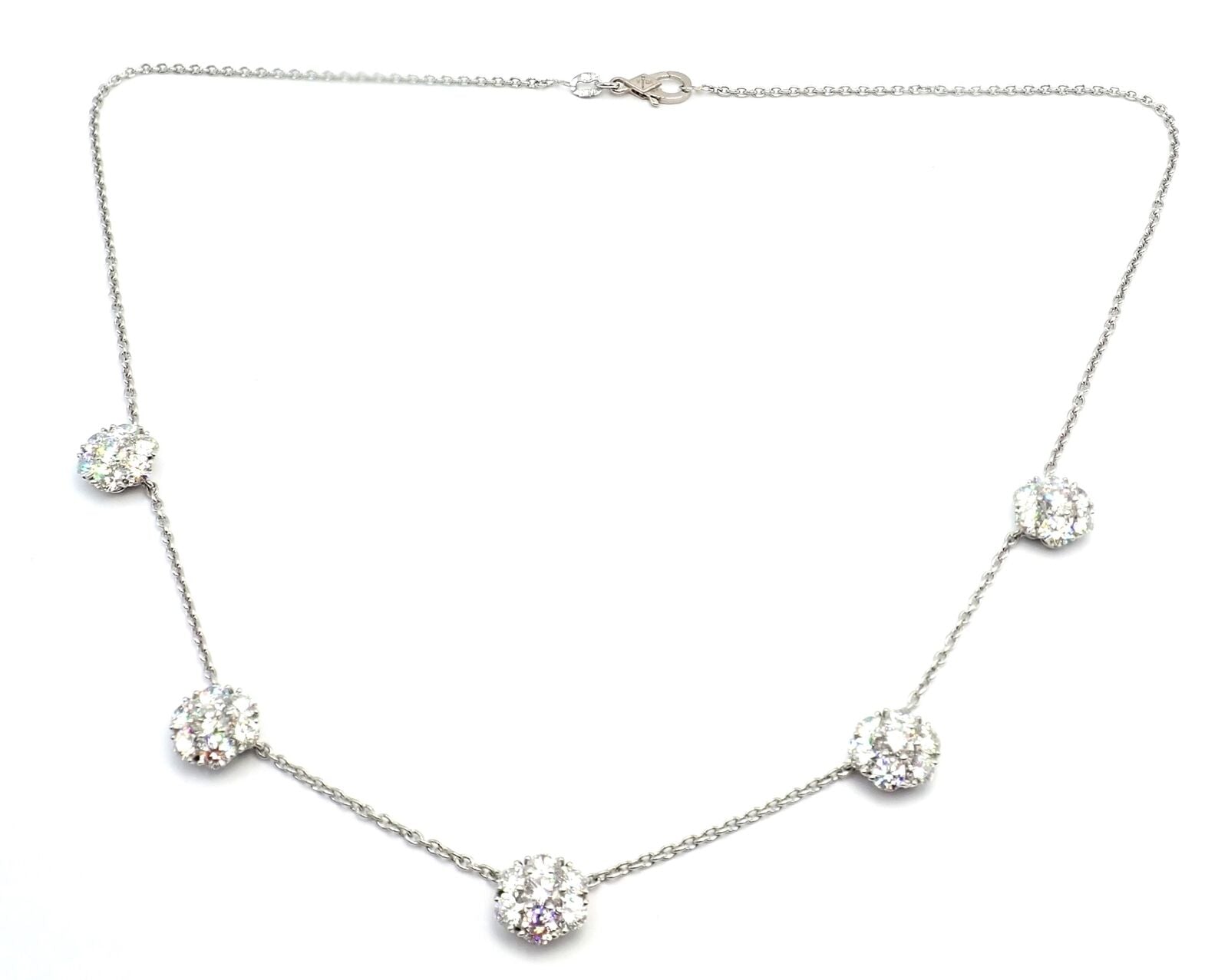 Van Cleef & Arpels Platinum Diamond Five Flower Fleurette Necklace Paper | Fortrove