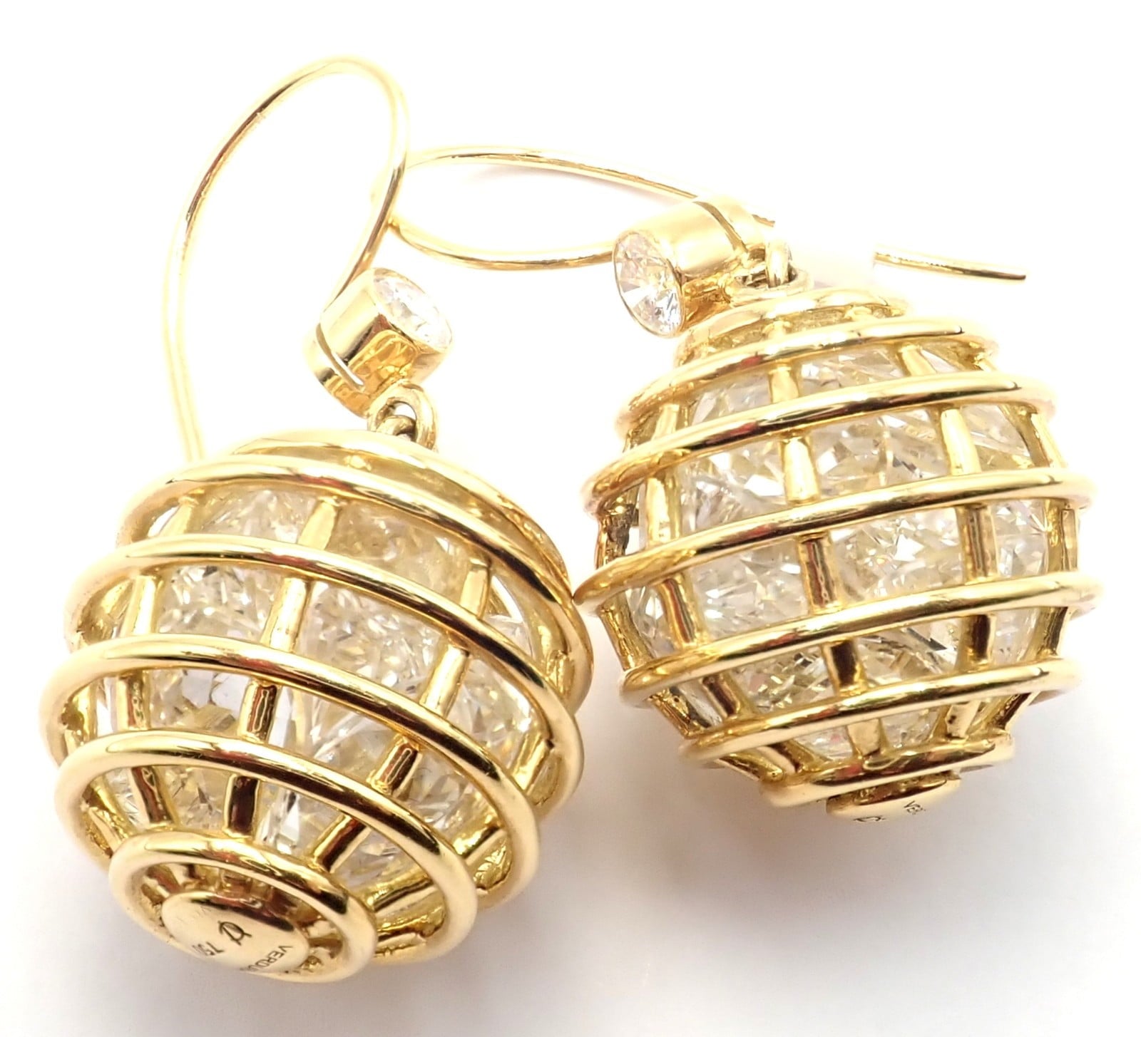 Verdura Jewelry & Watches:Fine Jewelry:Earrings Authentic! Verdura 18k Yellow Gold Diamond Rock Crystal Caged Dropped Earrings