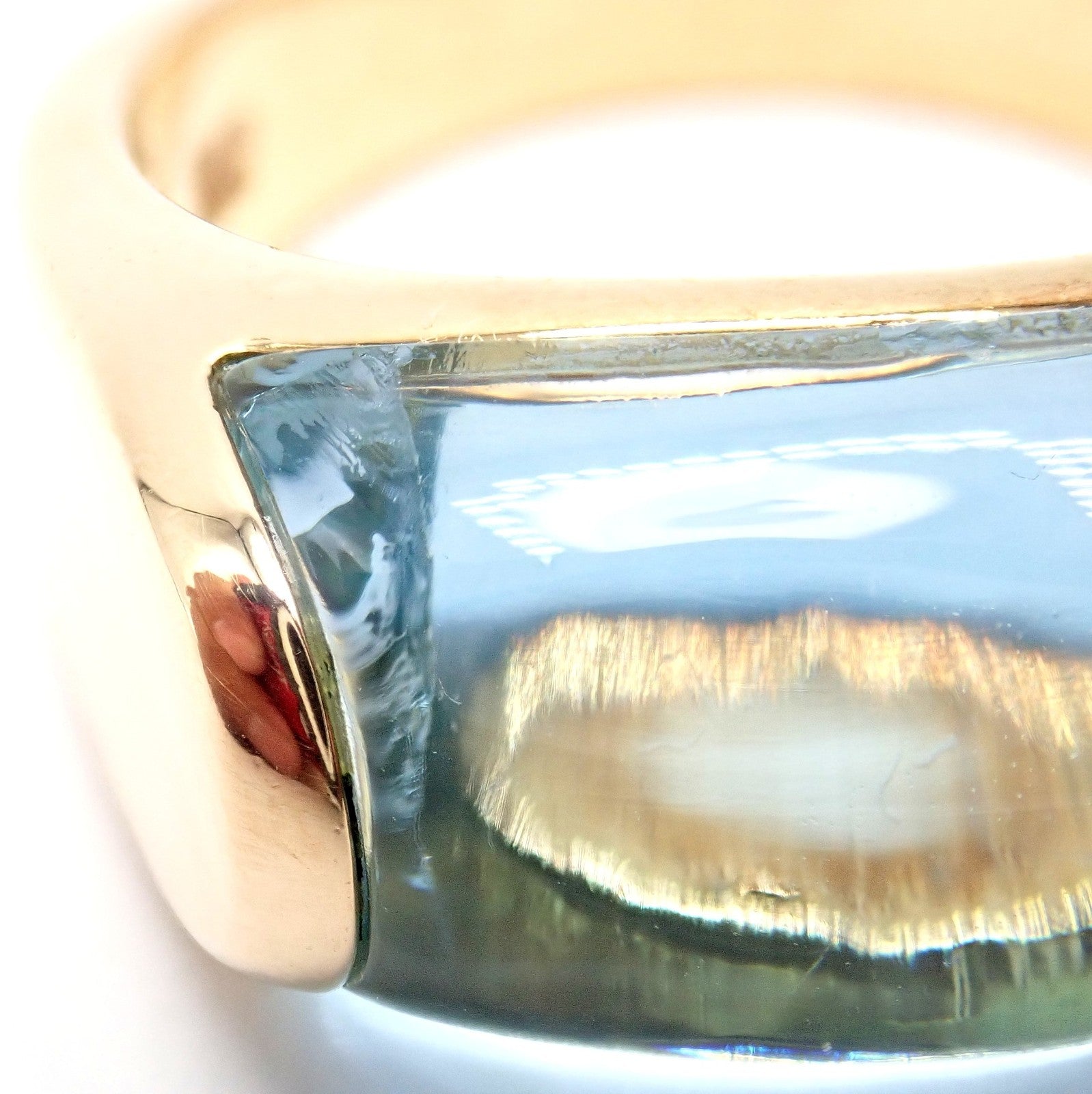 Authentic Bulgari Bvlgari Tronchetto 18k Yellow Gold Blue Topaz Ring sz 5.5 | Fortrove