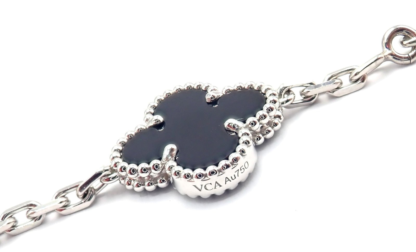 Van Cleef & Arpels 18k Gold 20 Motif Vintage Alhambra Diamond Onyx Necklace Cert | Fortrove