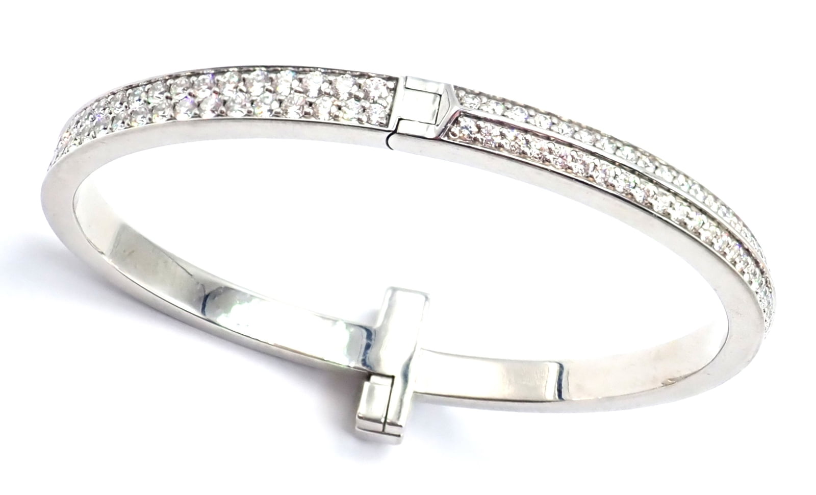 Tiffany & Co. Jewelry & Watches:Fine Jewelry:Bracelets & Charms Authentic! Tiffany & Co 18k White Gold Diamond T1 Wide Hinged Bangle Bracelet