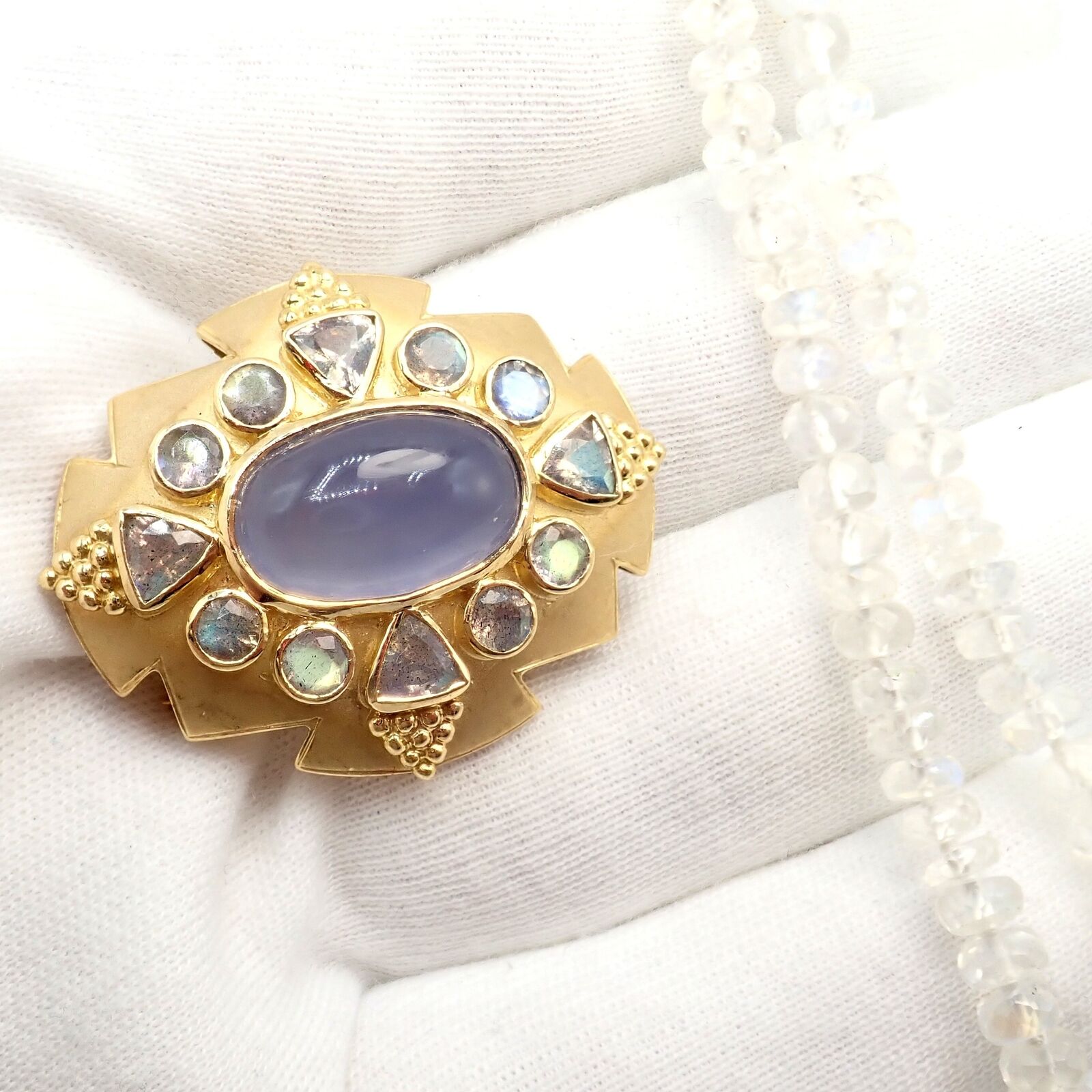 Paula Crevoshay 18k Gold Set Moonstone Chalcedony Brooch Bracelet Necklace OOAK | Fortrove