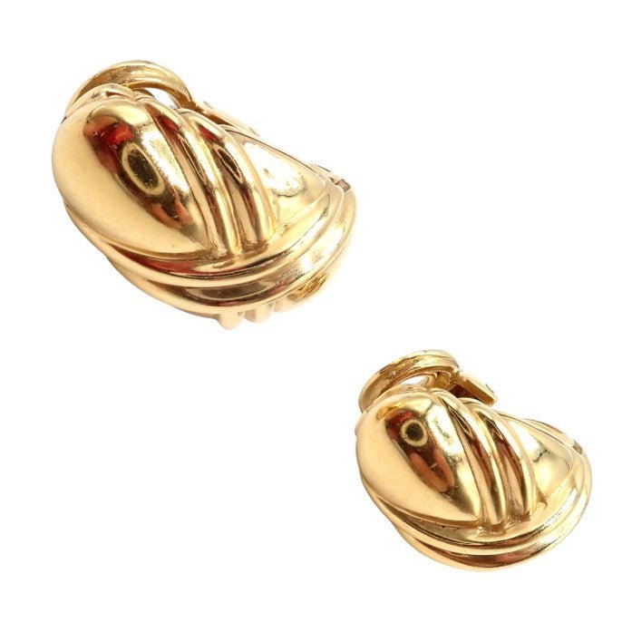 Authentic! Vintage Bulgari Bvlgari 18k Yellow Gold Roma Double X Huggie Earrings | Fortrove